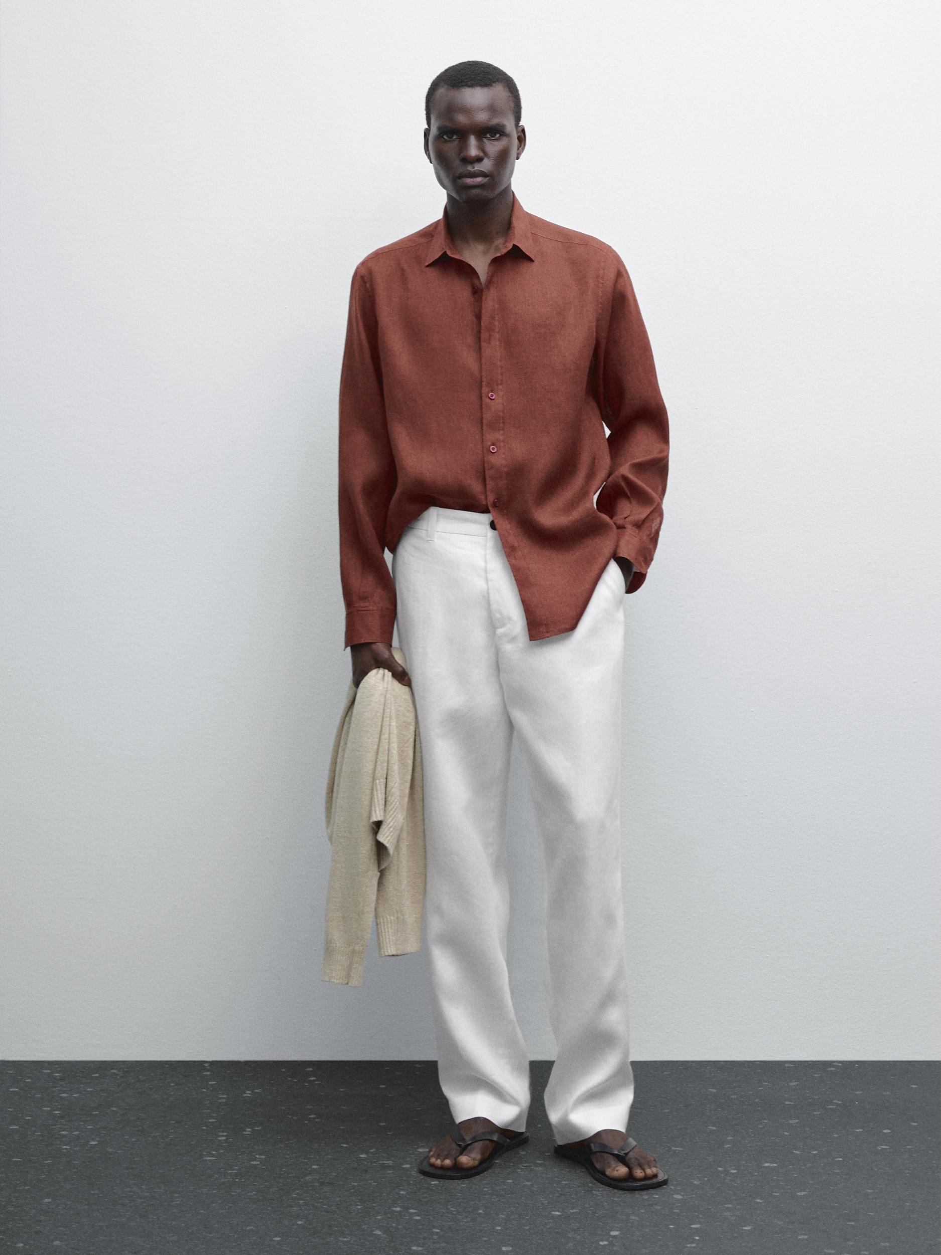 100% linen slim fit shirt Product Image