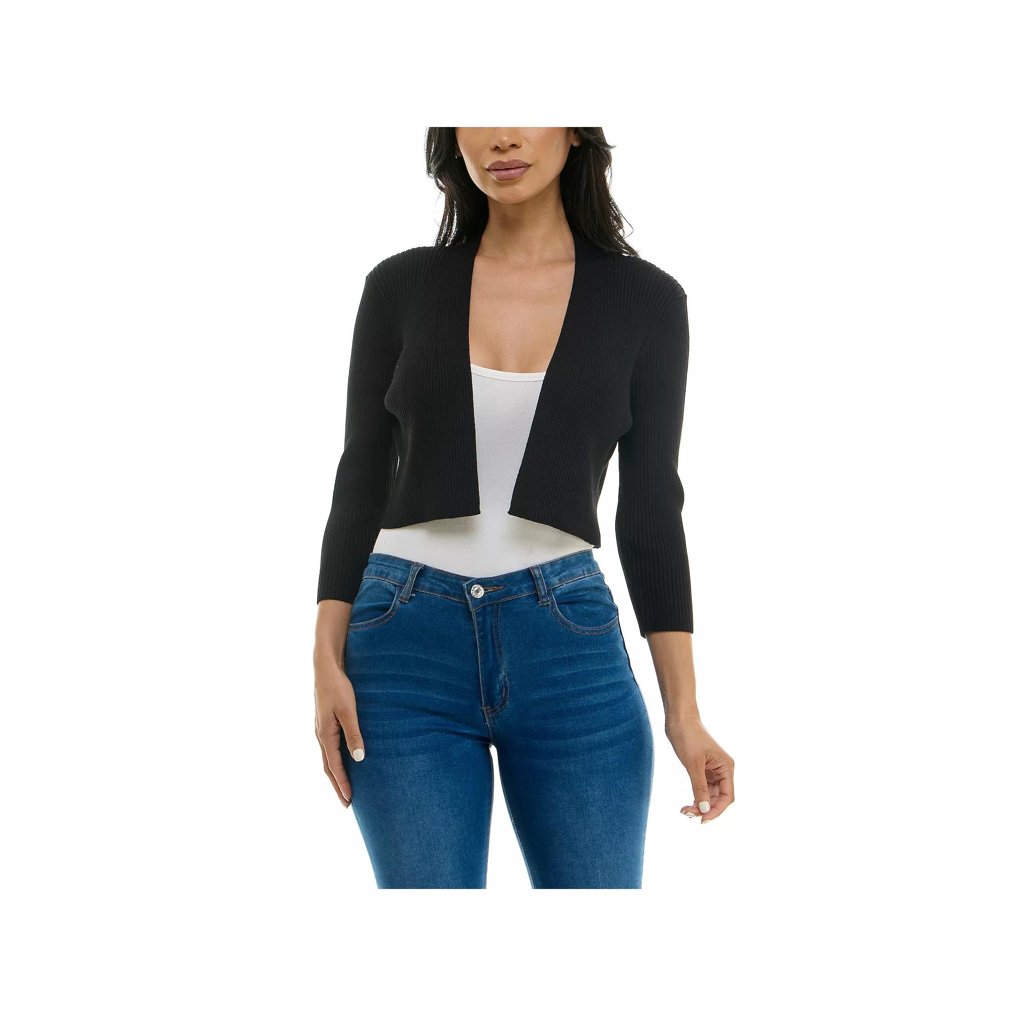 Women's Nina Leonard Three-Quarter Sleeve Ribbed Edge Bolero,  Product Image