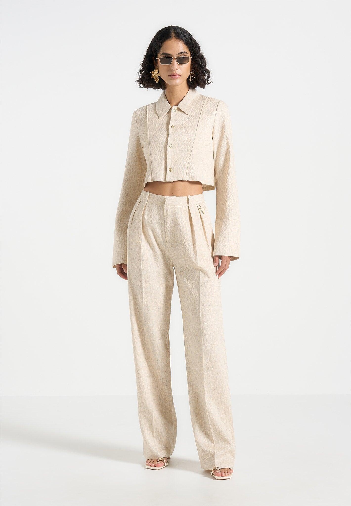 Florine - Linen Pintuck Cropped Shirt - Natural Female Product Image