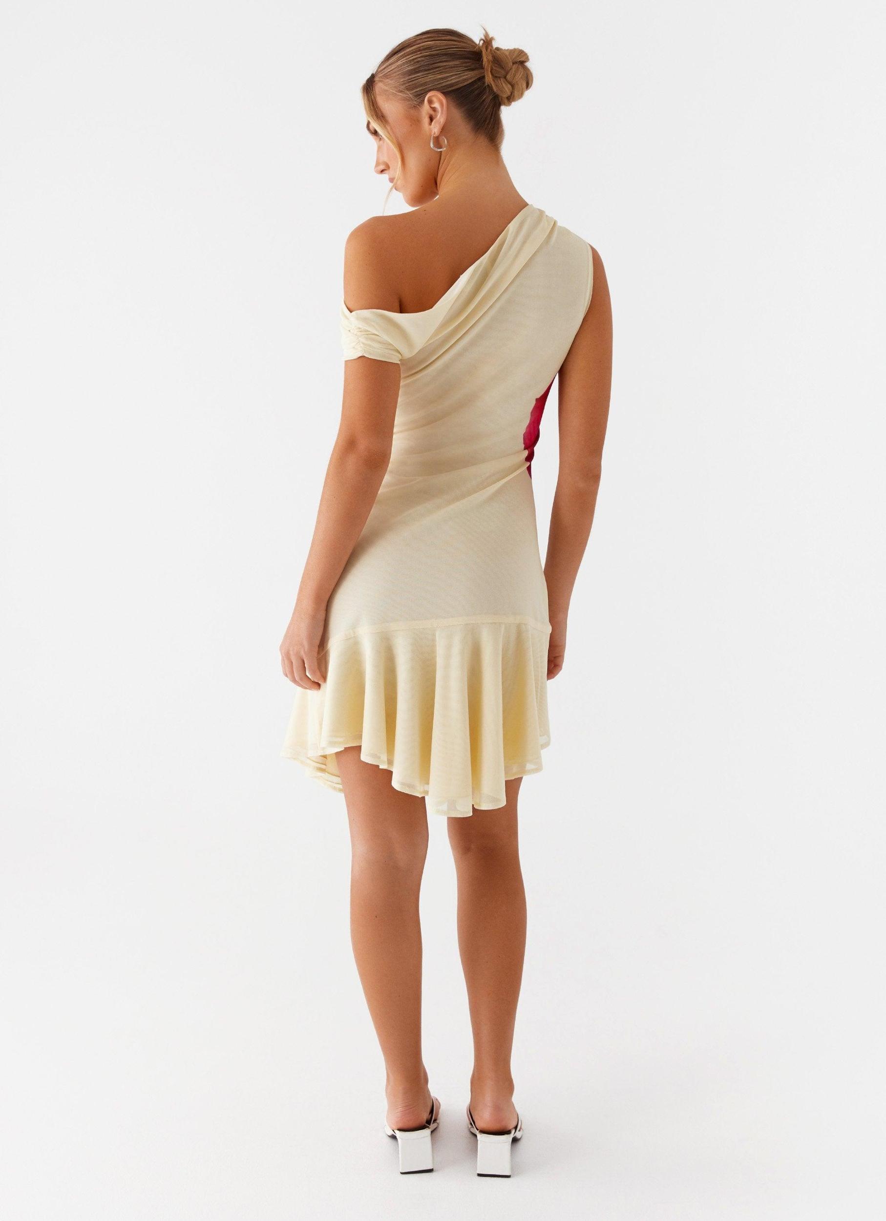 Clementina One Shoulder Mini Dress - Yellow Product Image