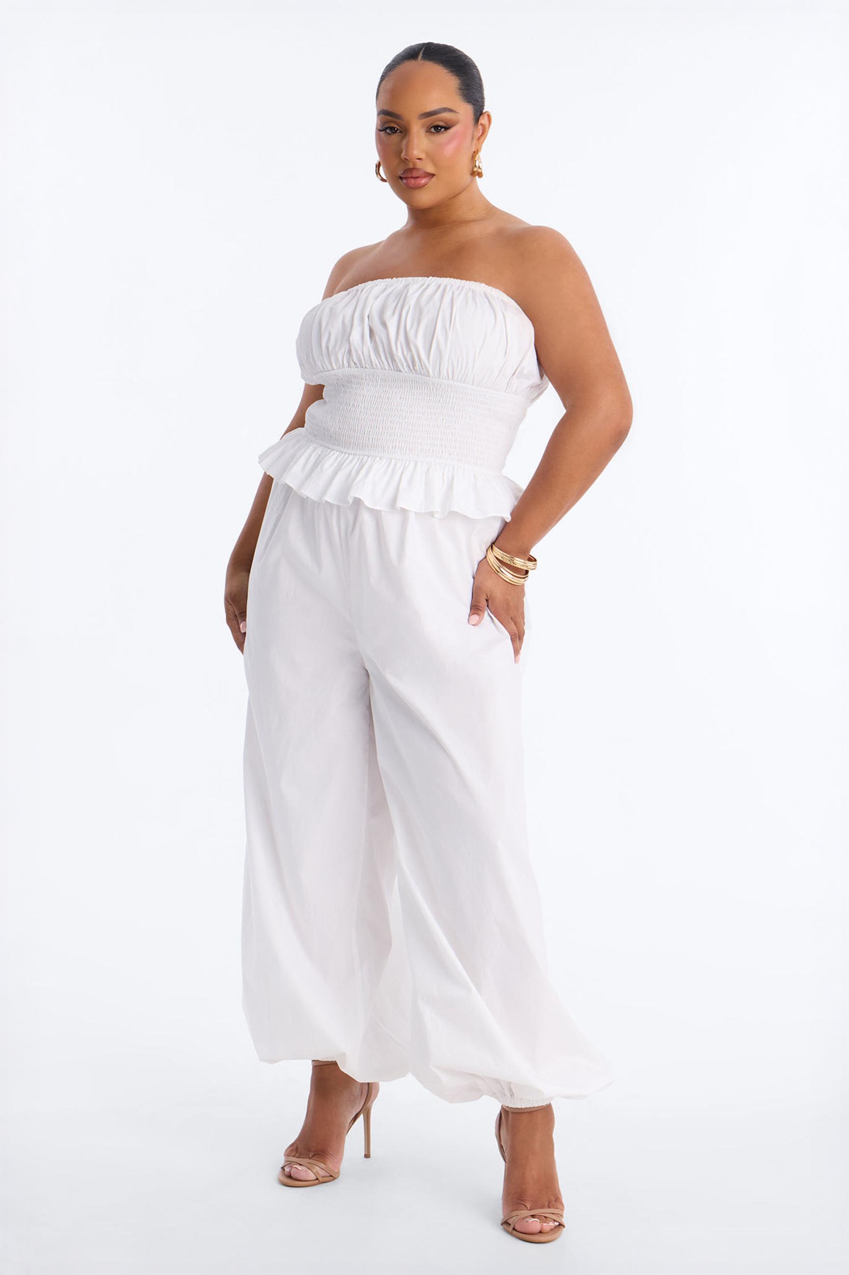 Airy Moment Poplin Balloon Leg Jumpsuit - White Female Product Image