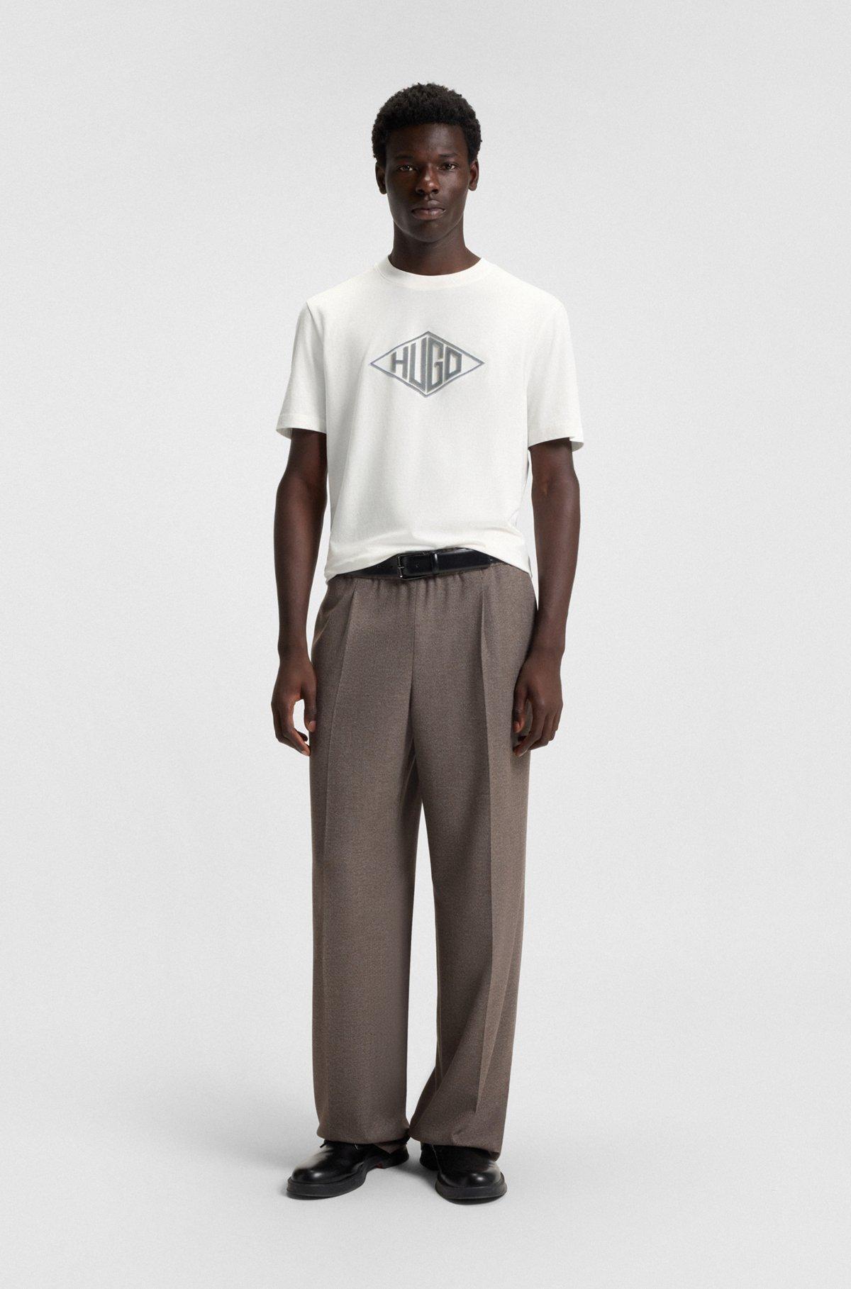 Cotton-jersey T-shirt with geometric logo embroidery Product Image