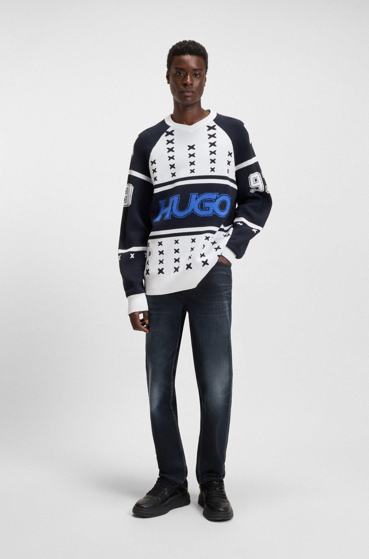 HUGO - Slim-fit jeans in blue-black stretch denim - Dark Blue Product Image