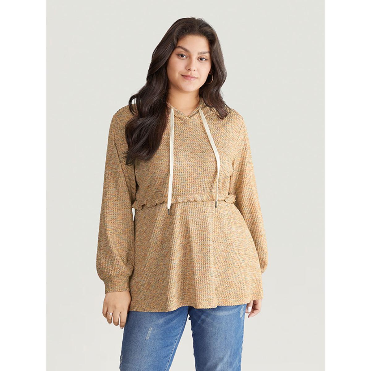 Plus Size Waffle Knit Ruffles Hooded Sweatshirt Women Multicolor Casual Texture Hooded Dailywear Sweatshirts BloomChic 22-24/3X Product Image