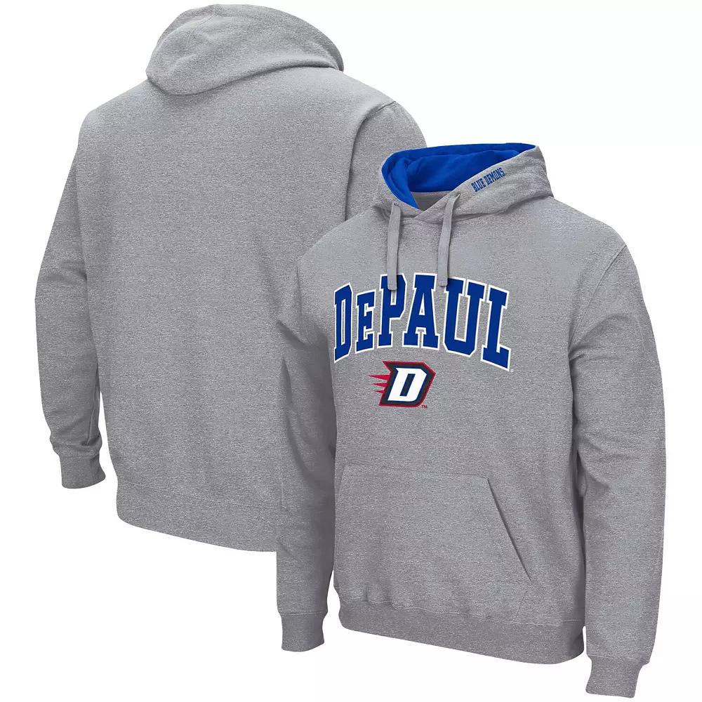 Men's Colosseum Heathered Gray DePaul Blue Demons Arch & Logo 3.0 Pullover Hoodie, Size: 2XL, Nc2 Grey Product Image