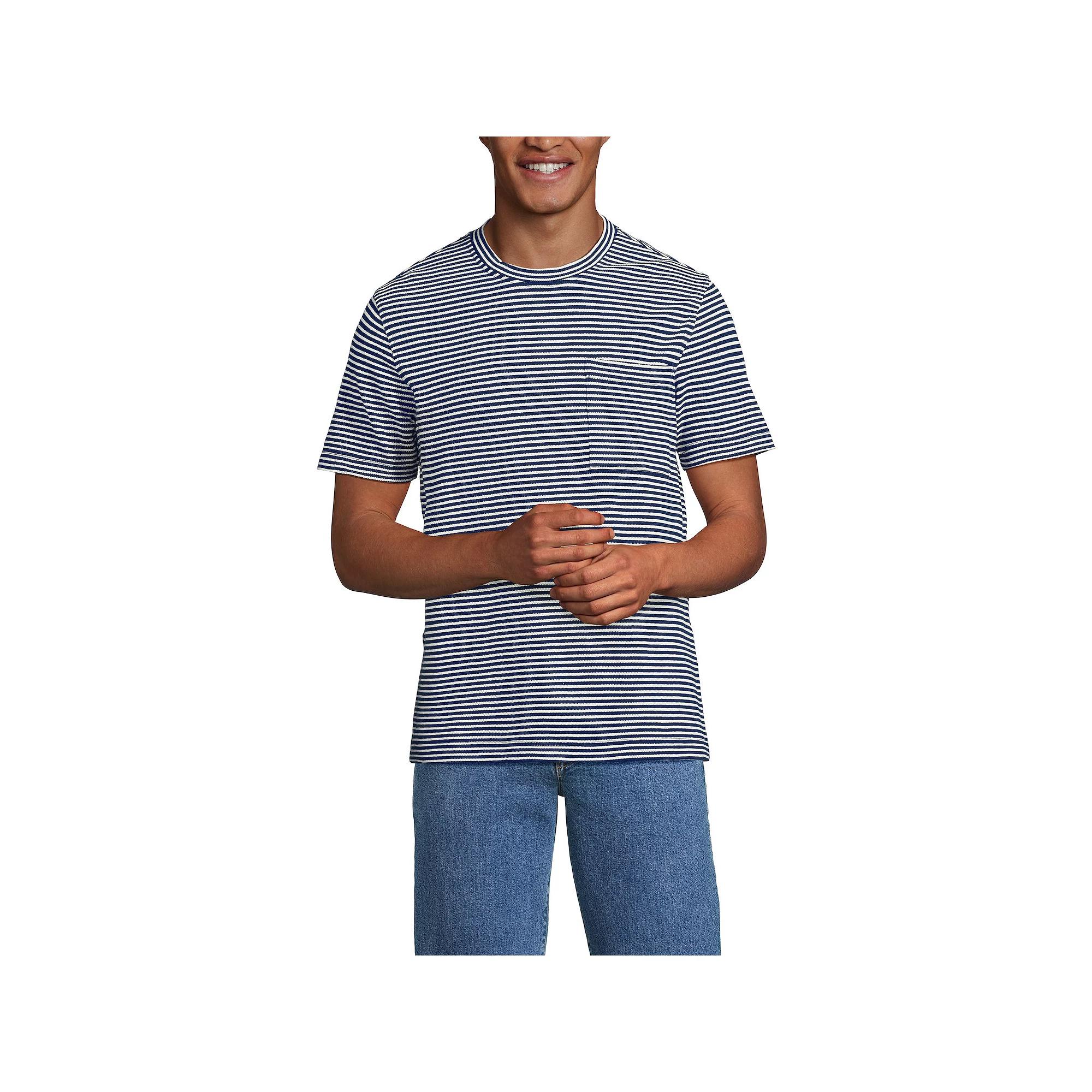 Men's Lands' End Short Sleeve Pocket Tee, Size: Large, Blue Mini Stripe Product Image