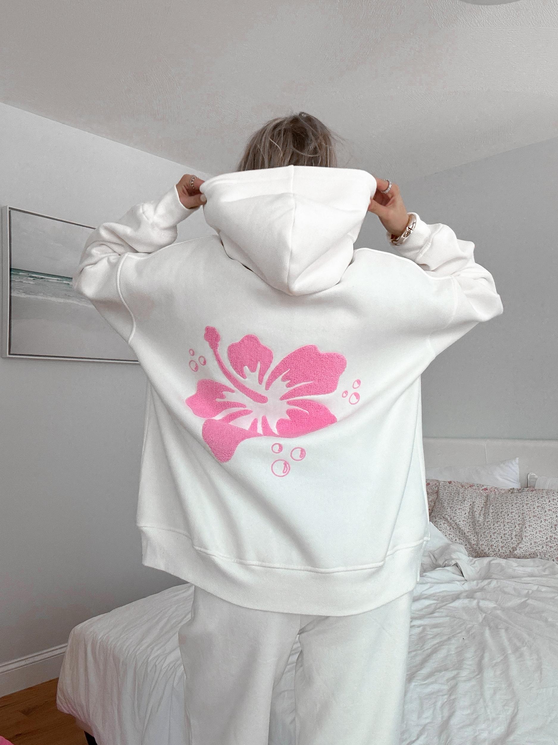 Ivory Hibiscus Flower Hoodie Product Image