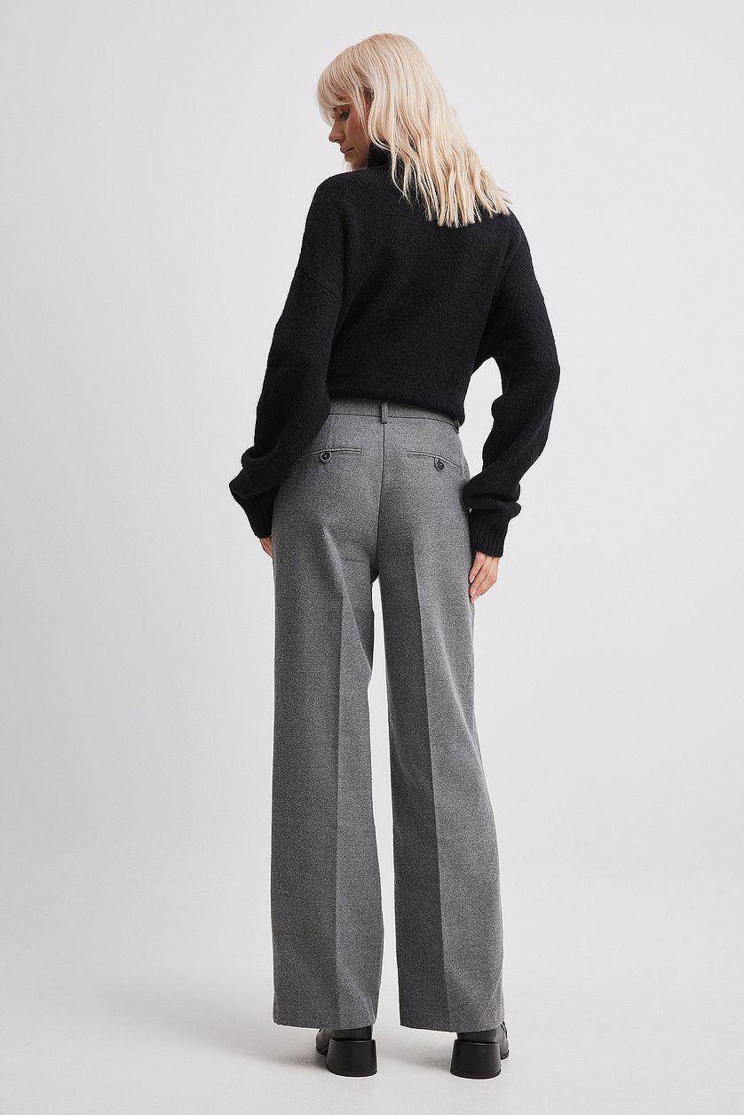 Flannel Wide Leg High Waist Trousers Product Image