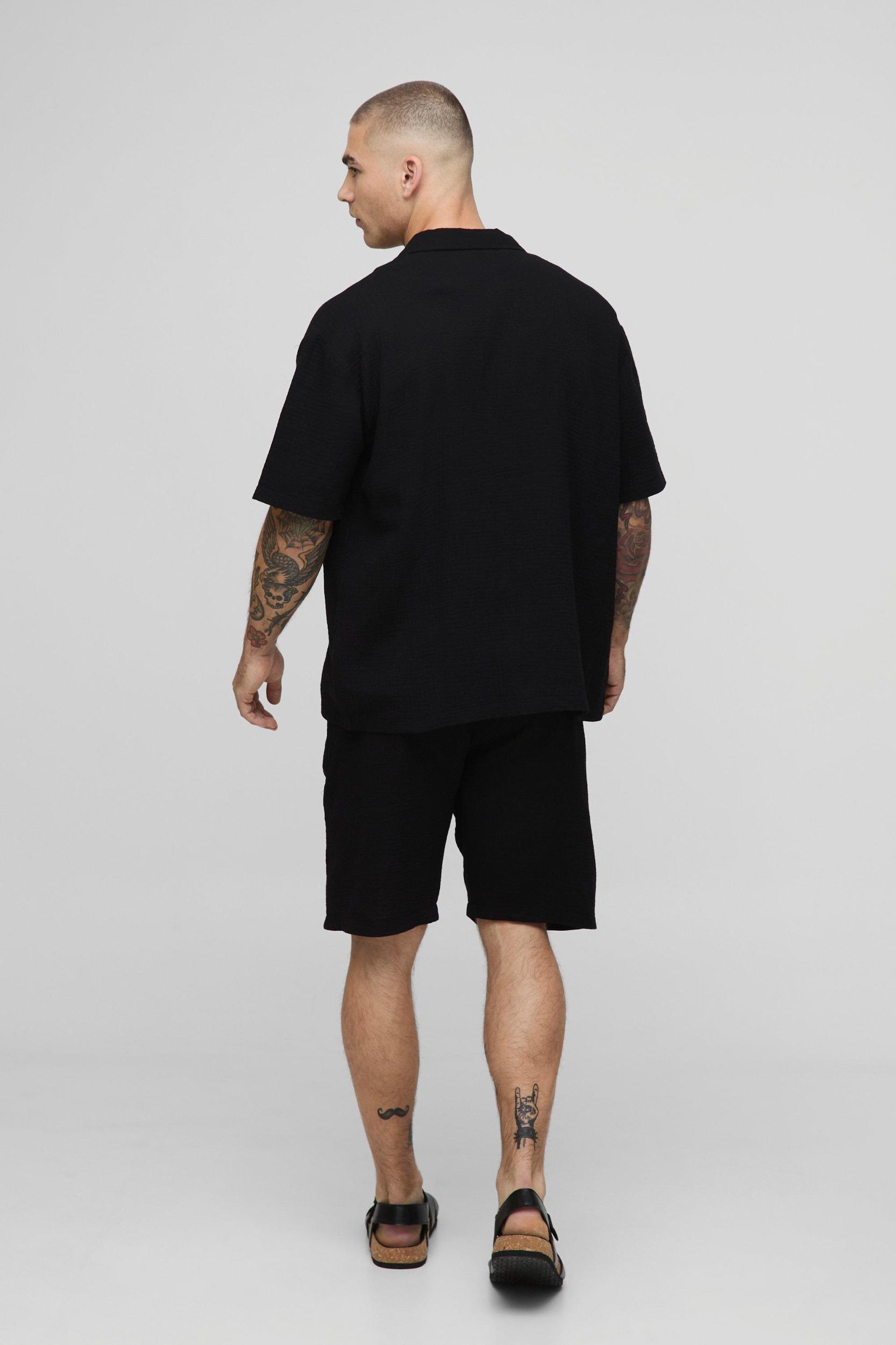 Oversized Revere Cheesecloth Shirt & Relaxed Short Set | boohooMAN USA Product Image
