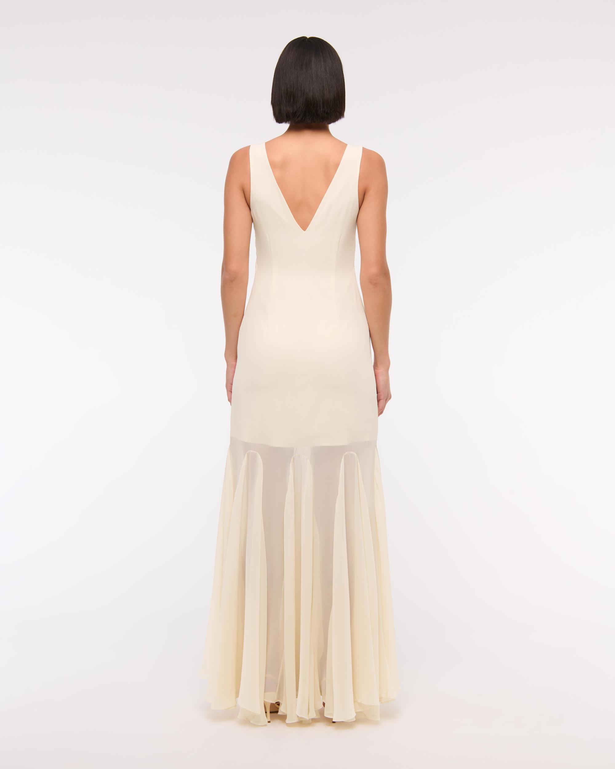 Plunge Godet Skirt Maxi Dress Product Image