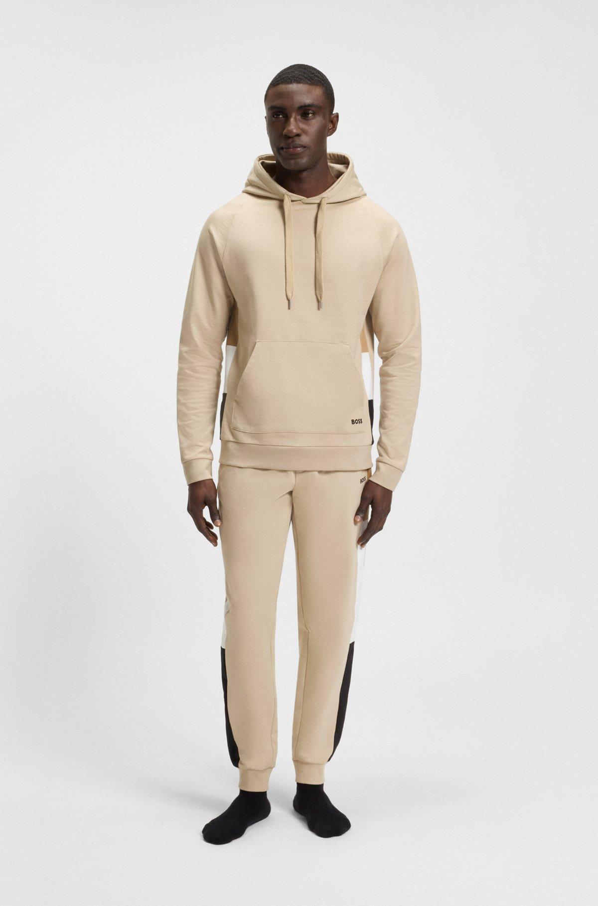 Cotton-terry hoodie with stripe panels Product Image