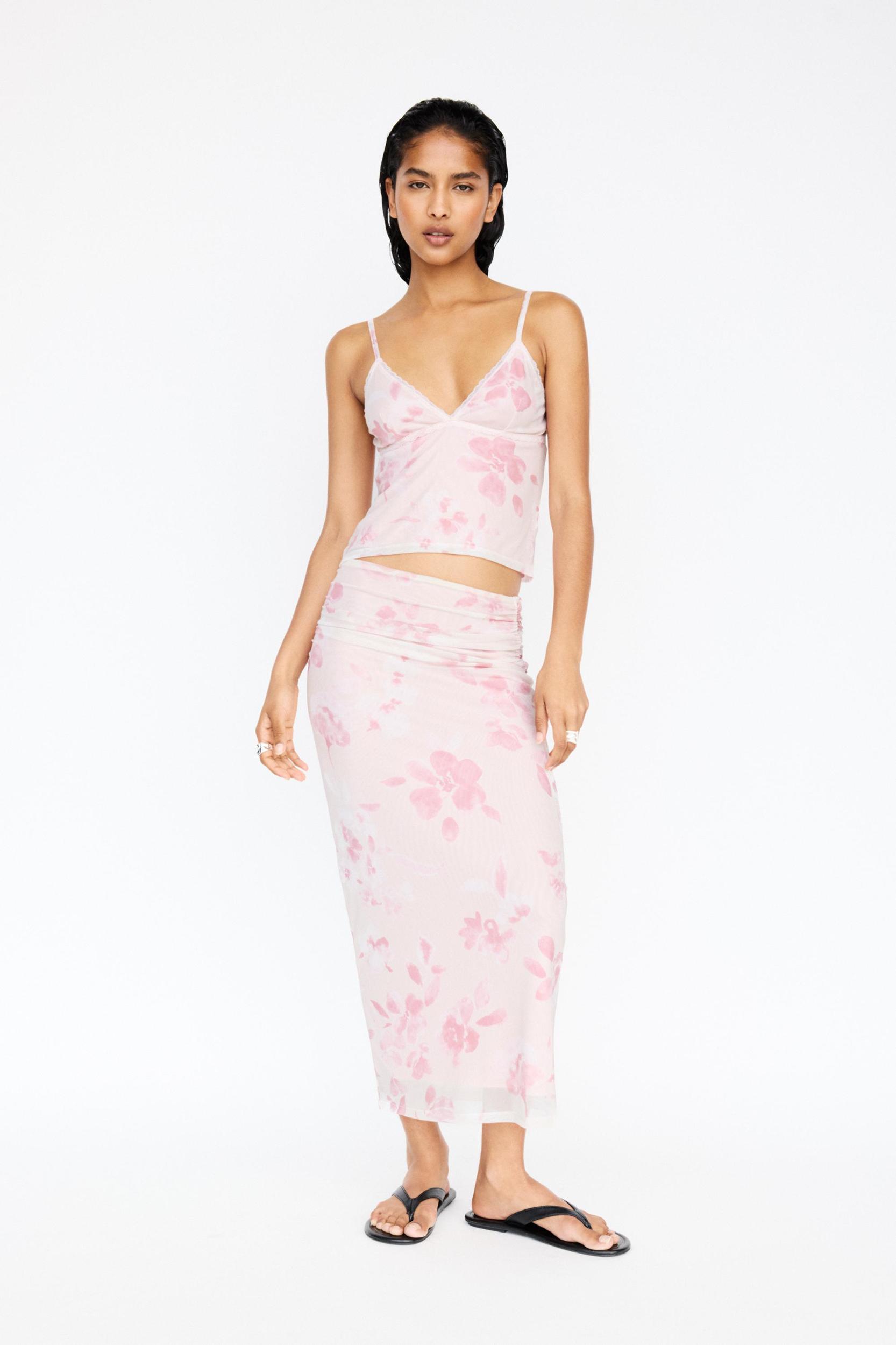 Floral midi skirt with gathering Product Image