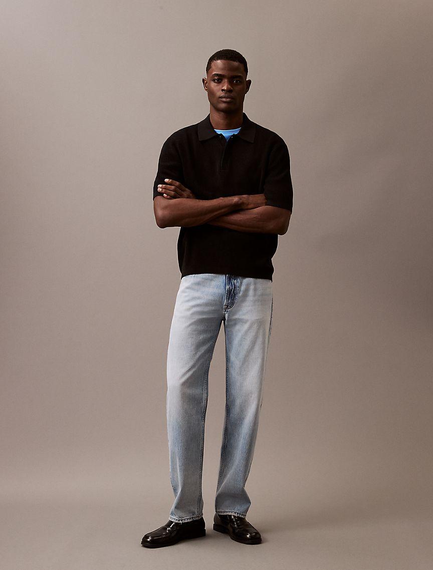 Smooth Cotton Waffle Sweater Polo Shirt Product Image