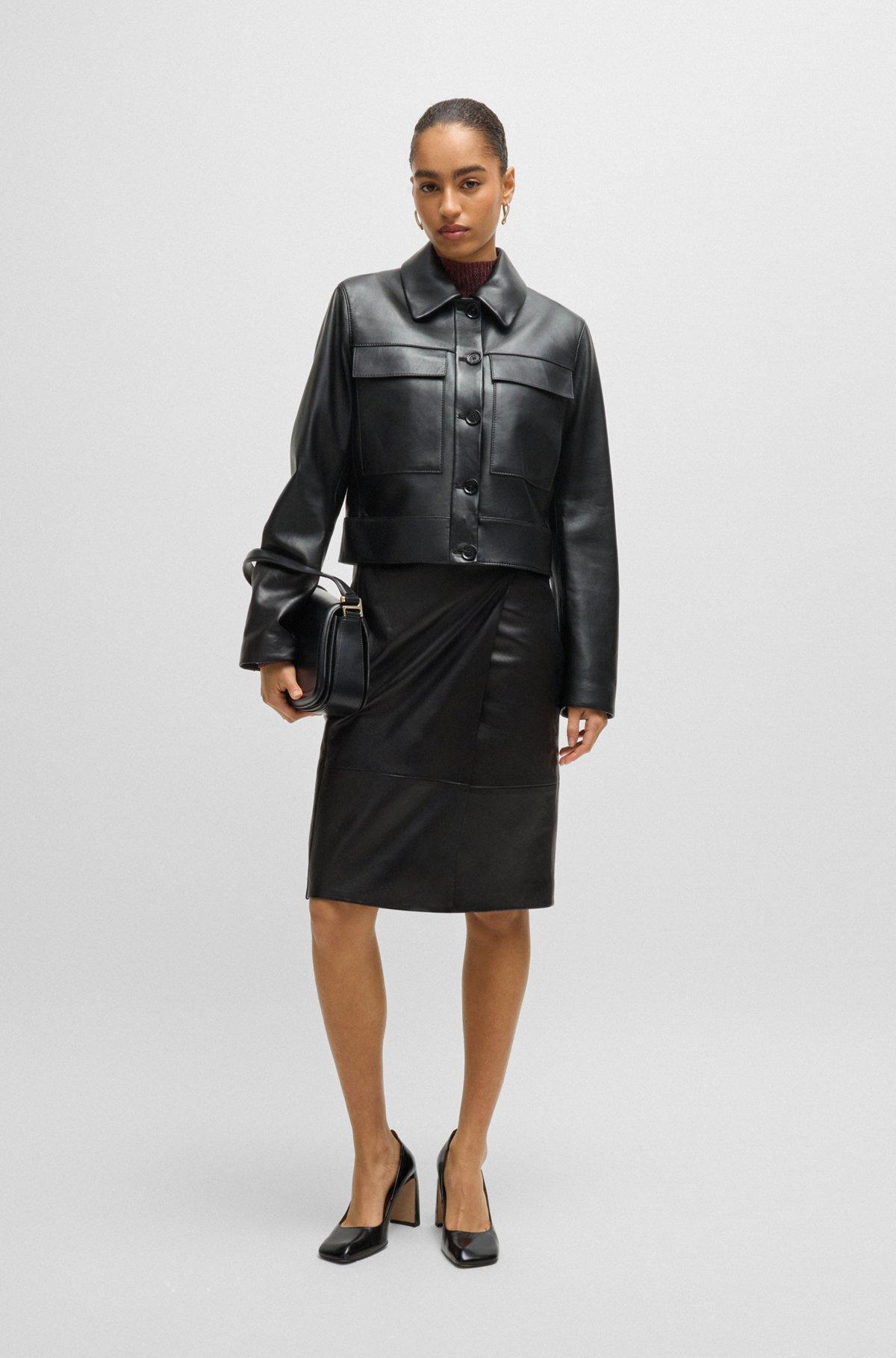 Leather jacket with contrast cuffs and buttoned closure Product Image