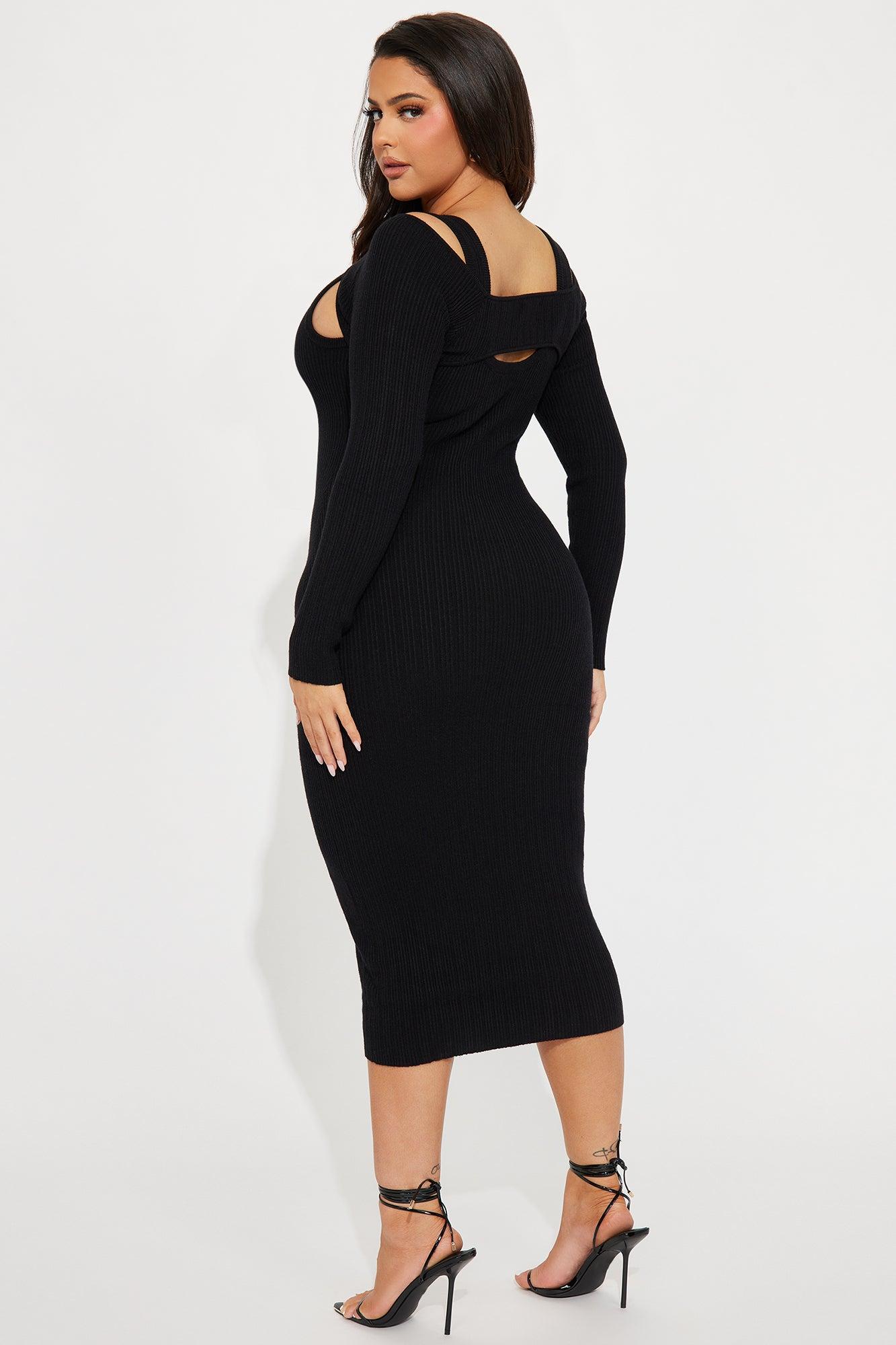 Cold Shoulder Sweater Midi Dress - Black Female Product Image