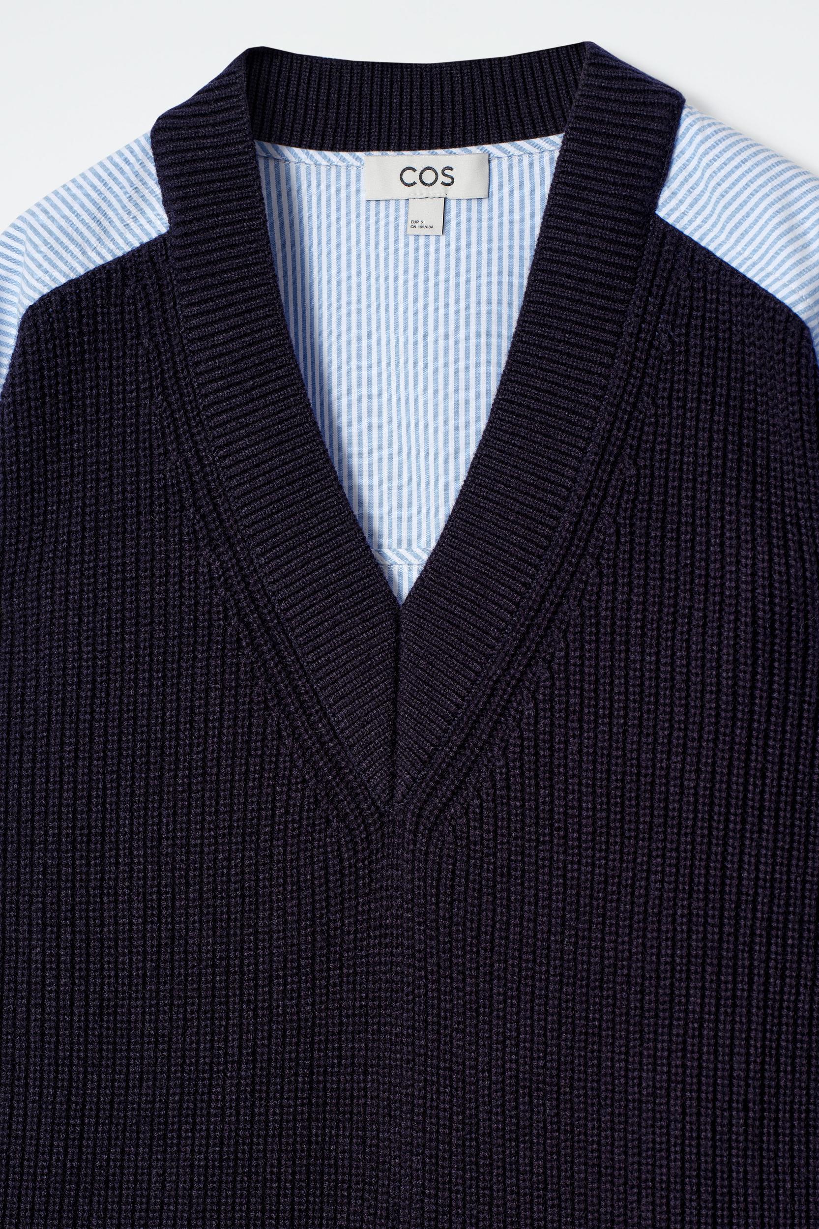 DECONSTRUCTED POPLIN-PANELED WOOL SWEATER Product Image