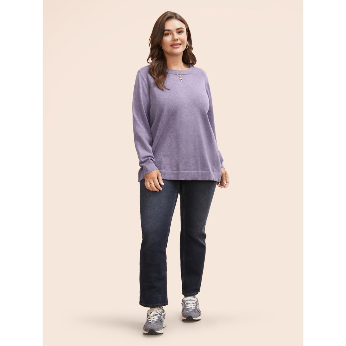 Plus Size Round Neck Solid Cut Out Pullover Mauve Women Casual Long Sleeve Round Neck Everyday Pullovers BloomChic 22-24/3X Product Image