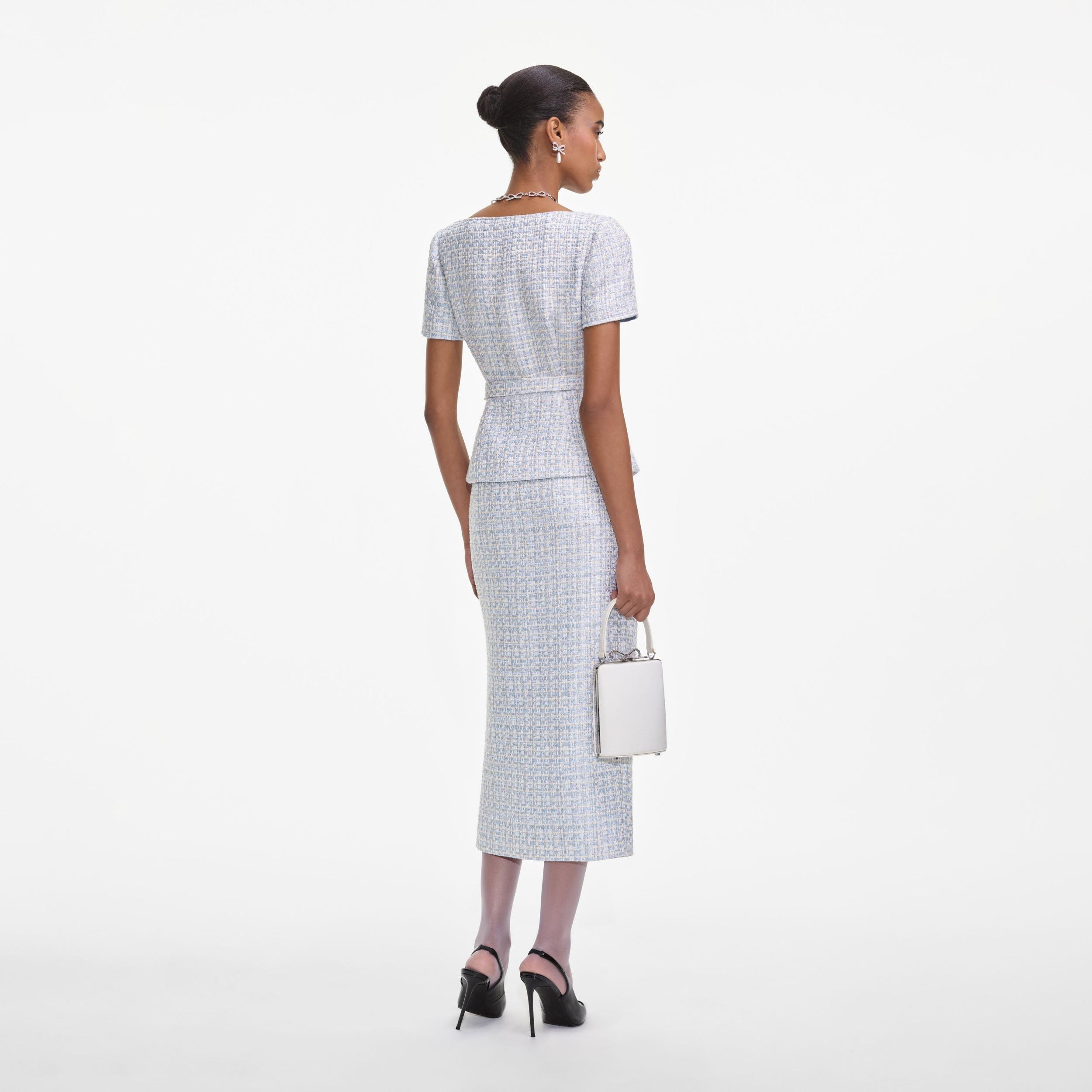 Blue Boucle Midi Dress Product Image