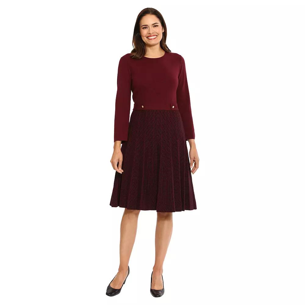 Women's London Times Jewel Neck Pleated Fit & Flare Dress,  Product Image