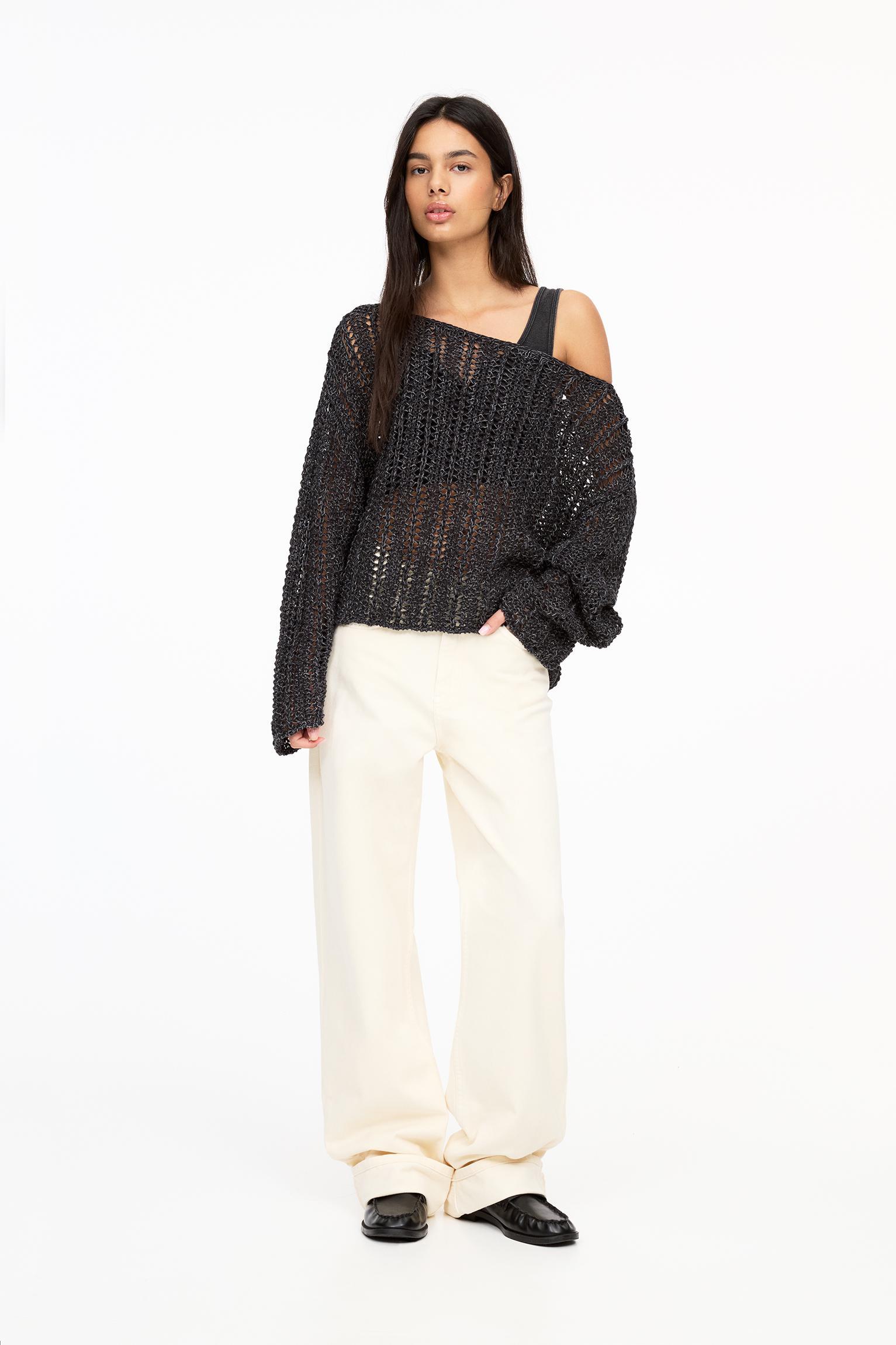 Cropped open knit sweater Product Image