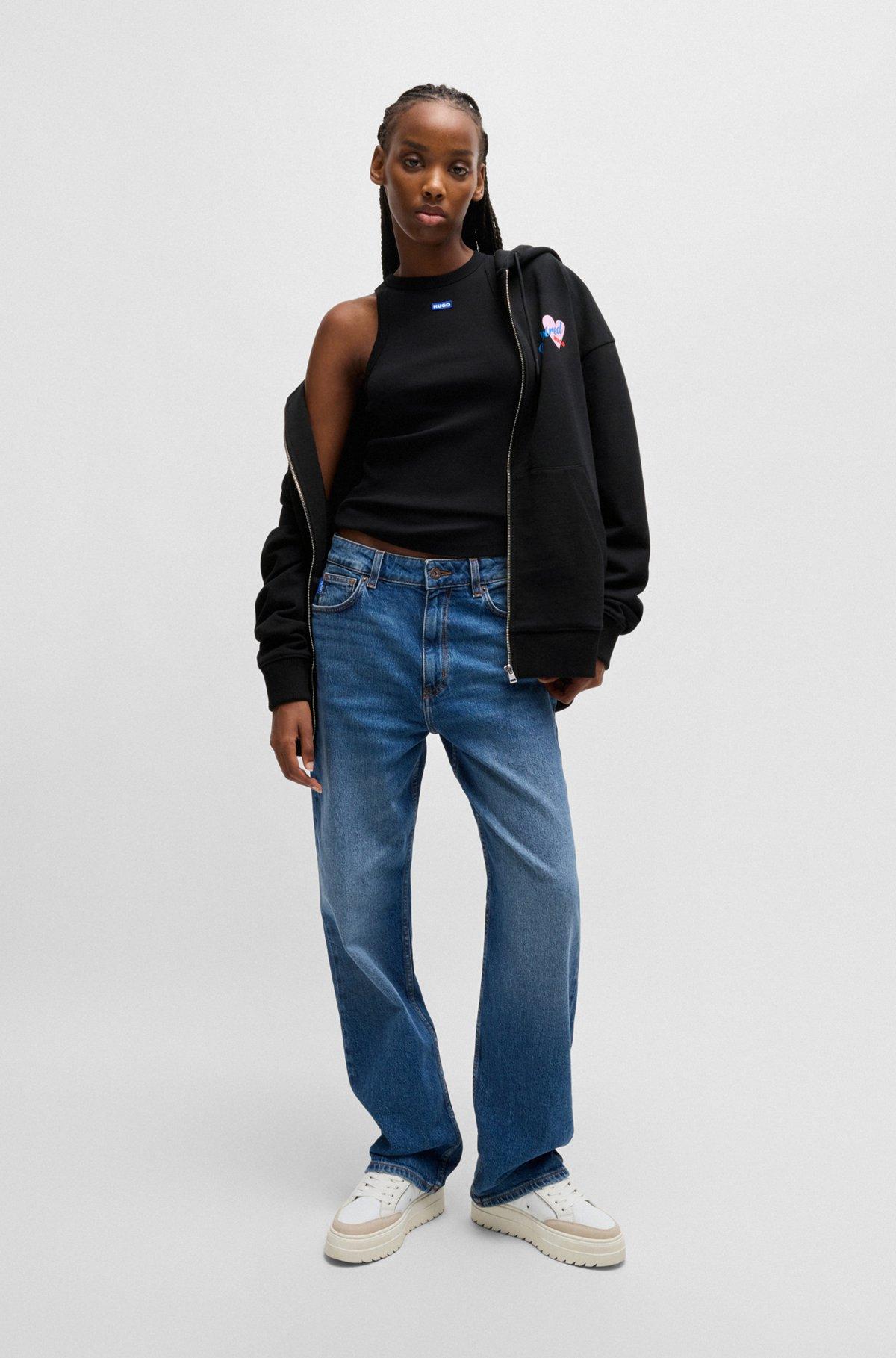 HUGO - Cotton-terry zip-up hoodie with seasonal artwork - Black Product Image