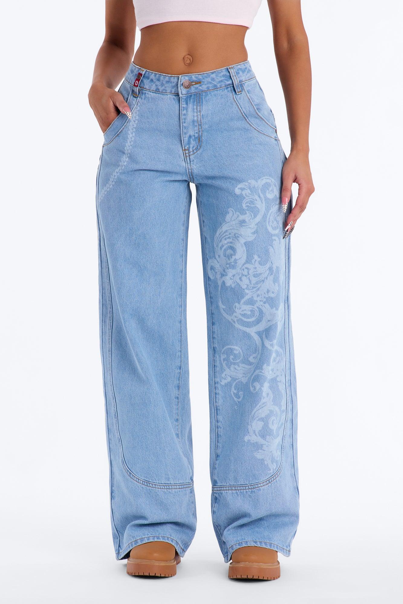 Southpole Printed Cargo Jeans - Light Wash Female Product Image