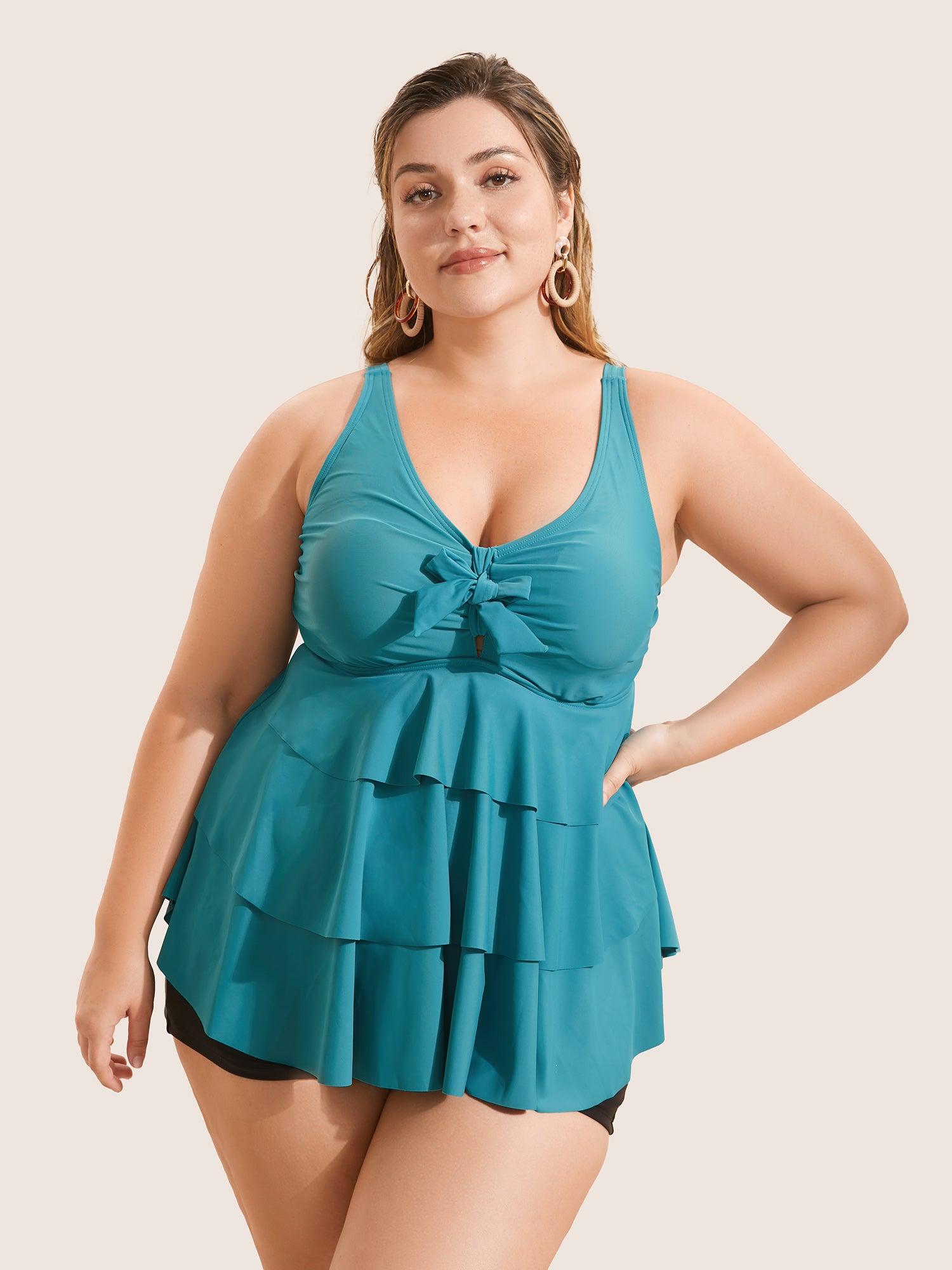 Knotted Front Ruffle Tiered Tankini Top Female Product Image