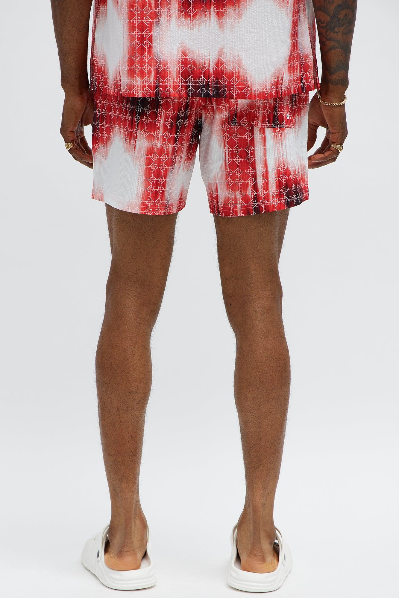 Seersucker Tie Dye Printed Swim Mid Trunk - Red/combo Male Product Image
