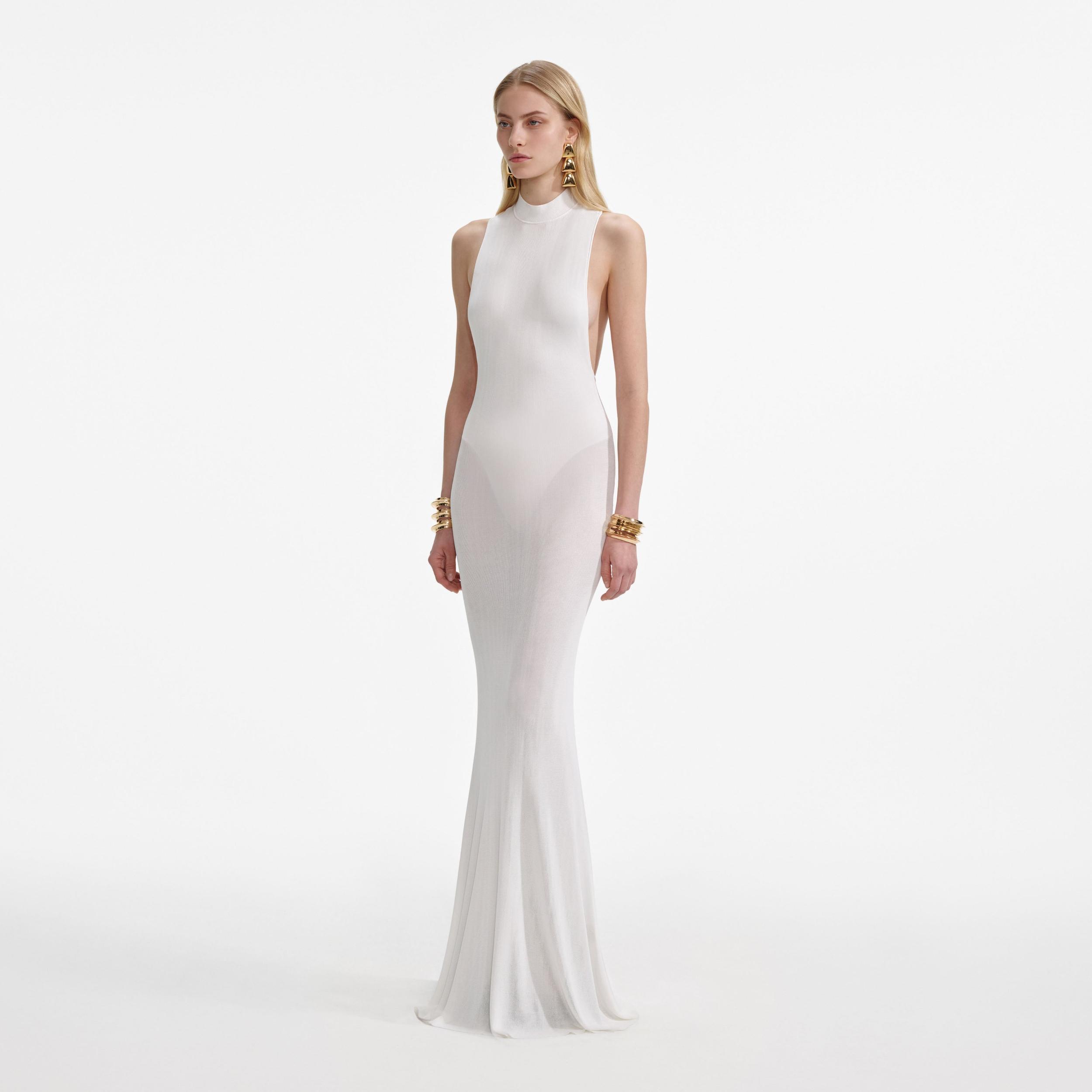 White Racer Back Viscose Knit Maxi Dress Product Image