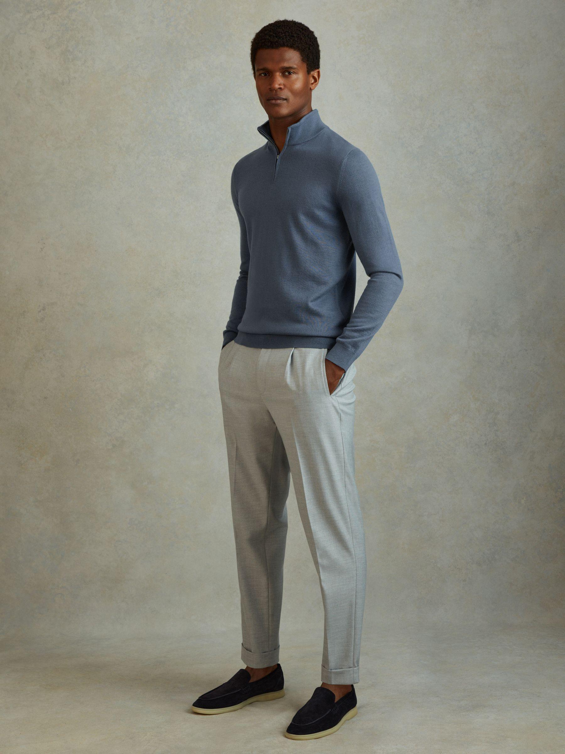 Merino Wool Half-Zip Polo Shirt in Airforce Blue Product Image