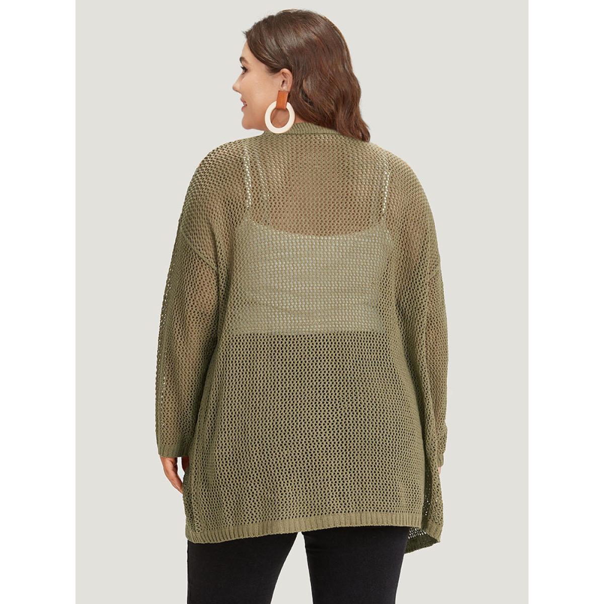 Plus Size Solid Patched Pocket Open Front Patchwork Cardigan Olive Women Casual Loose Long Sleeve Everyday Cardigans BloomChic 10/M Product Image