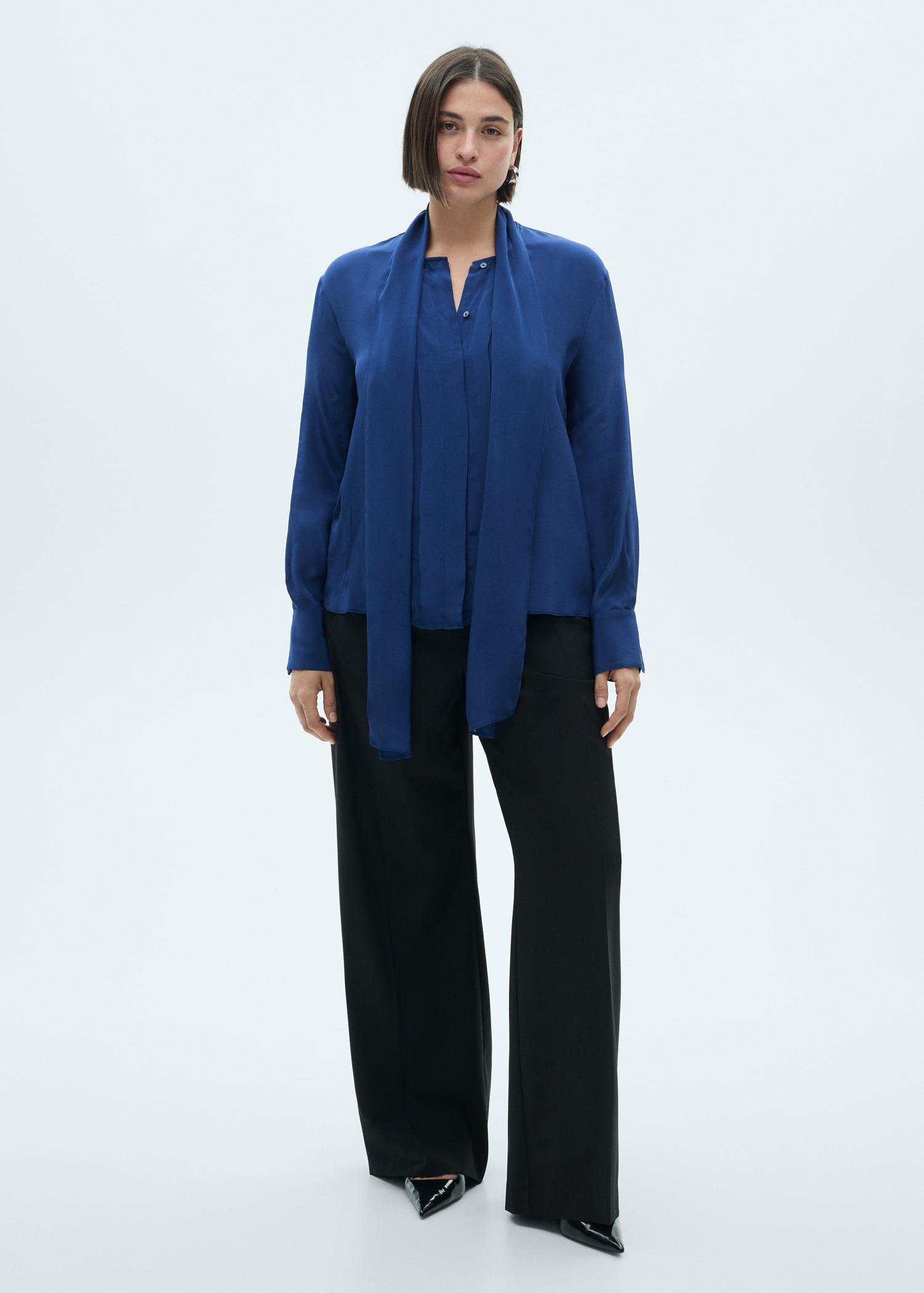 Satin shirt with bow - Women | MANGO USA Product Image