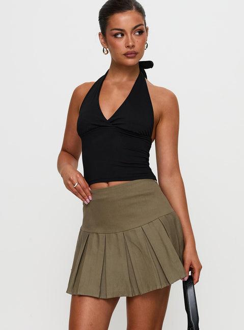 Feodora Pleat Mini Skirt Khaki Product Image