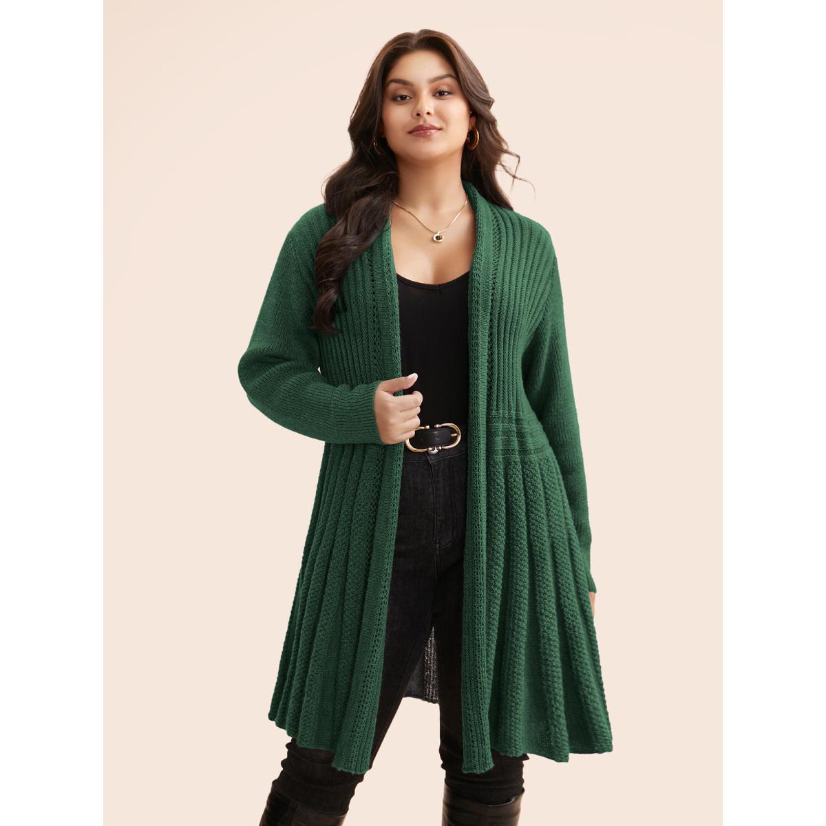 Plus Size Plain Textured Kimono Collar Cardigan Truegreen Women Casual Loose Long Sleeve Everyday Cardigans BloomChic 28/5X Product Image