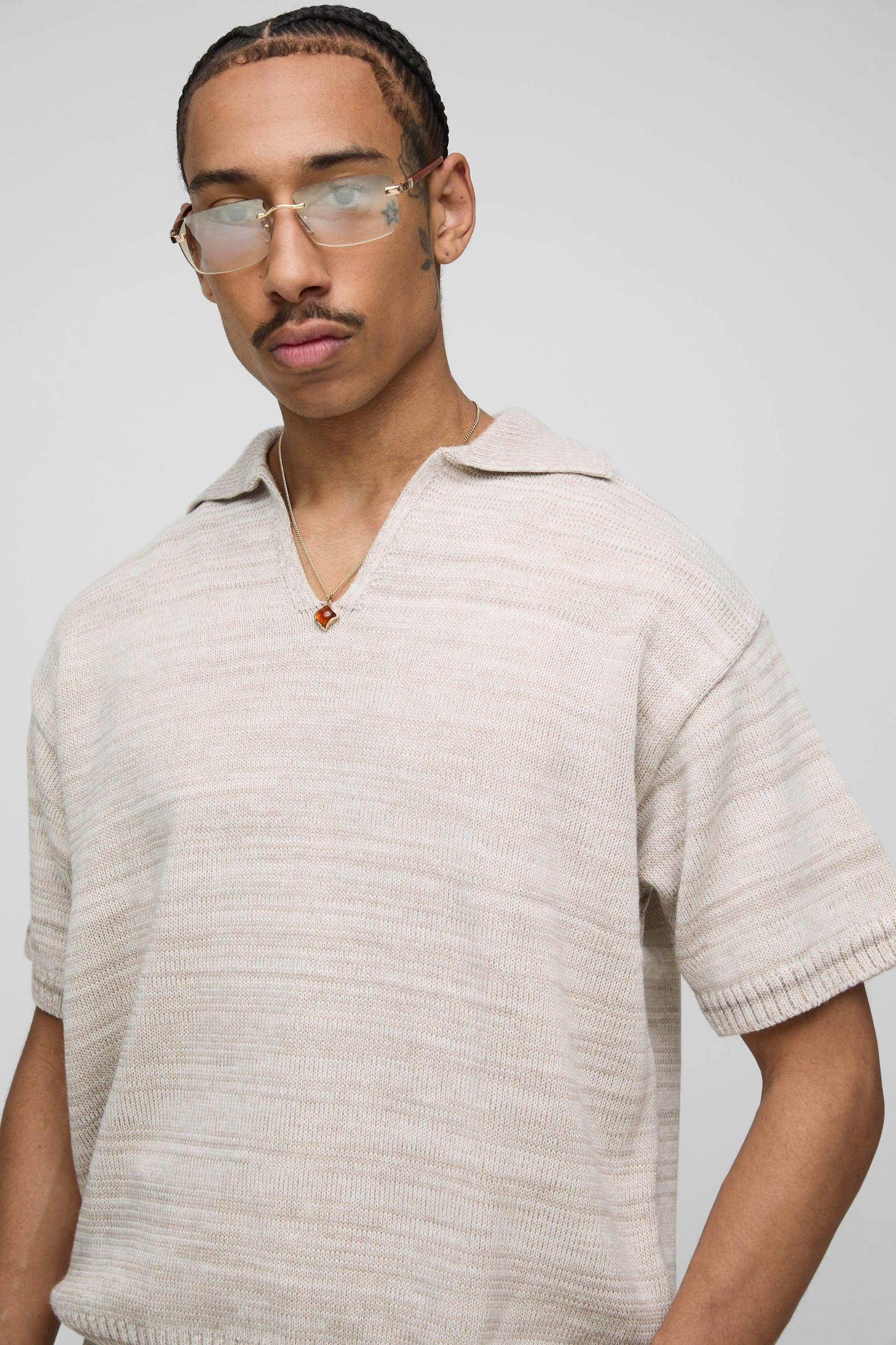 Oversized Boxy Knitted Marl Polo & Relaxed Short Set | boohooMAN USA Product Image