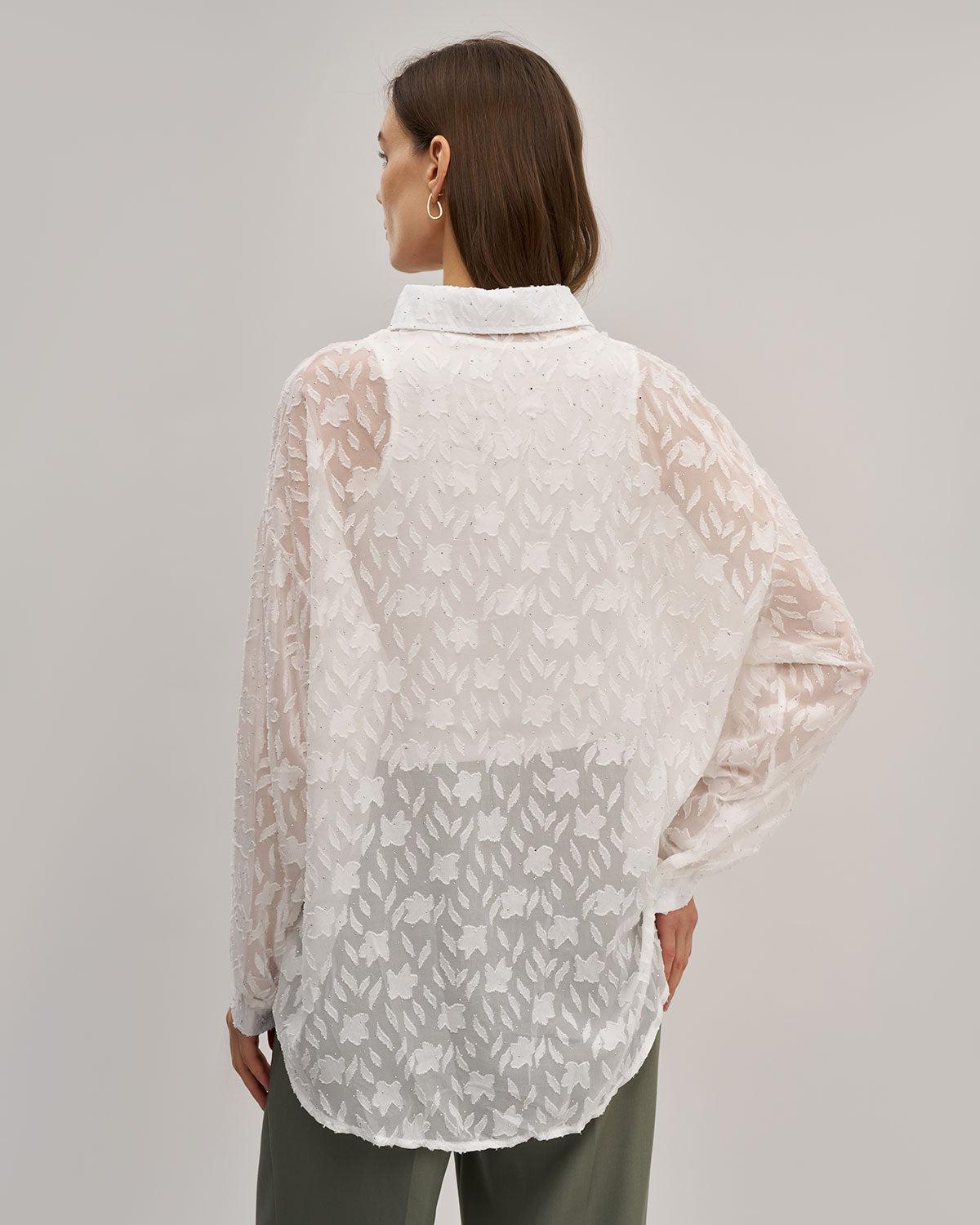 White Jacquard See Through Shirt Product Image