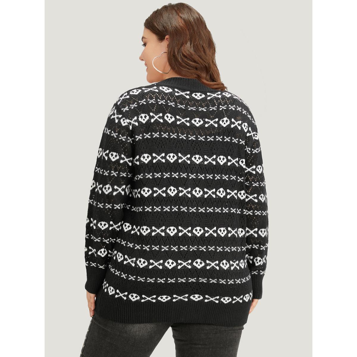 Plus Size Halloween Graphic Striped Button Up Cardigan Black Women Casual Loose Long Sleeve Festival-Halloween Cardigans BloomChic 10/M Product Image