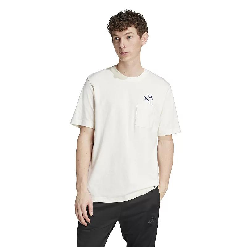 Men's adidas Graphic Lounge Slides Pocket T-Shirt, Size: Small, Off White Product Image
