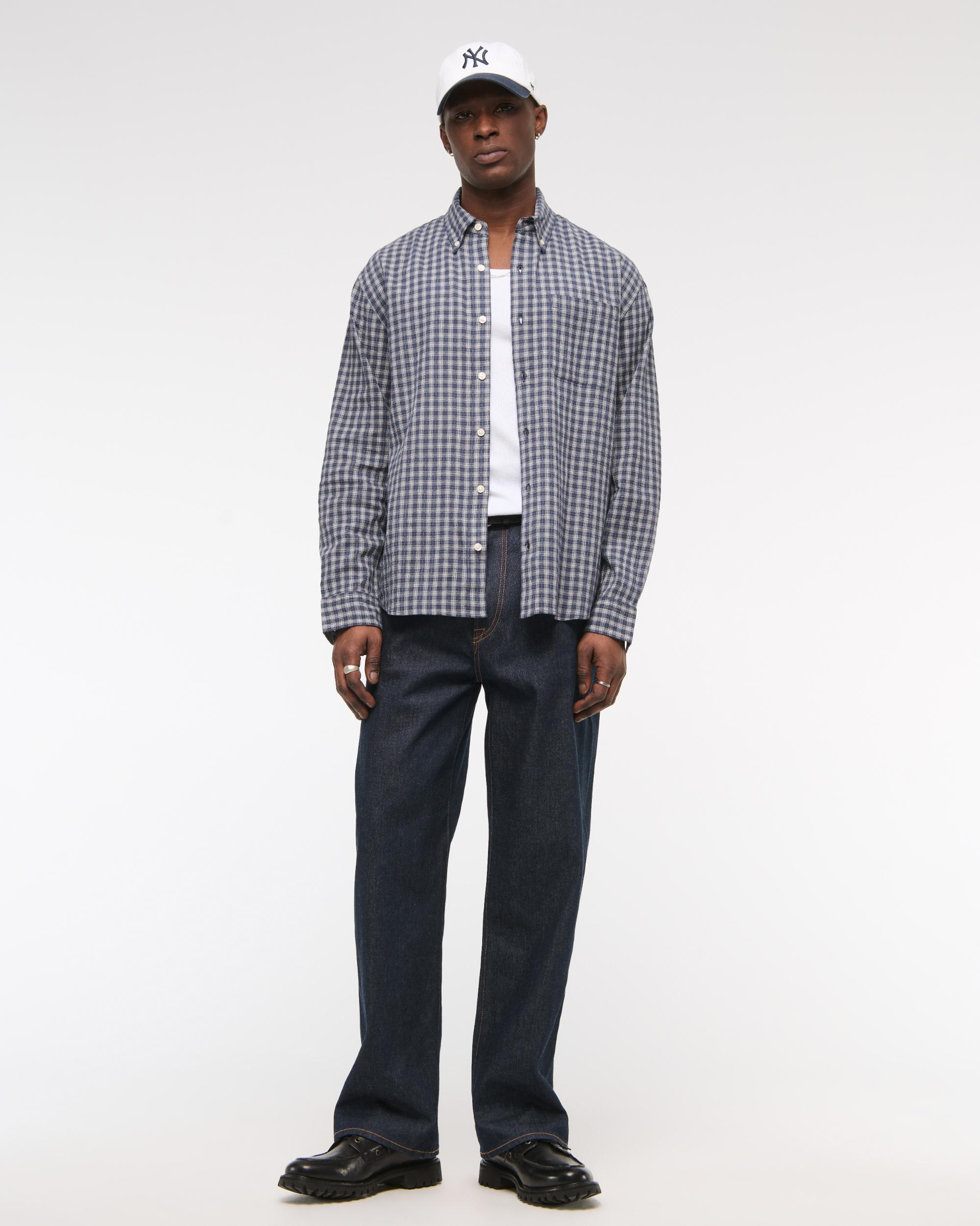 Long-Sleeve Plaid Button-Up Shirt Product Image