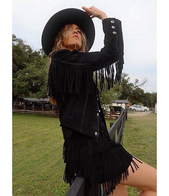 Scully Western Tiered Suede Fringe Mini Skirt Product Image