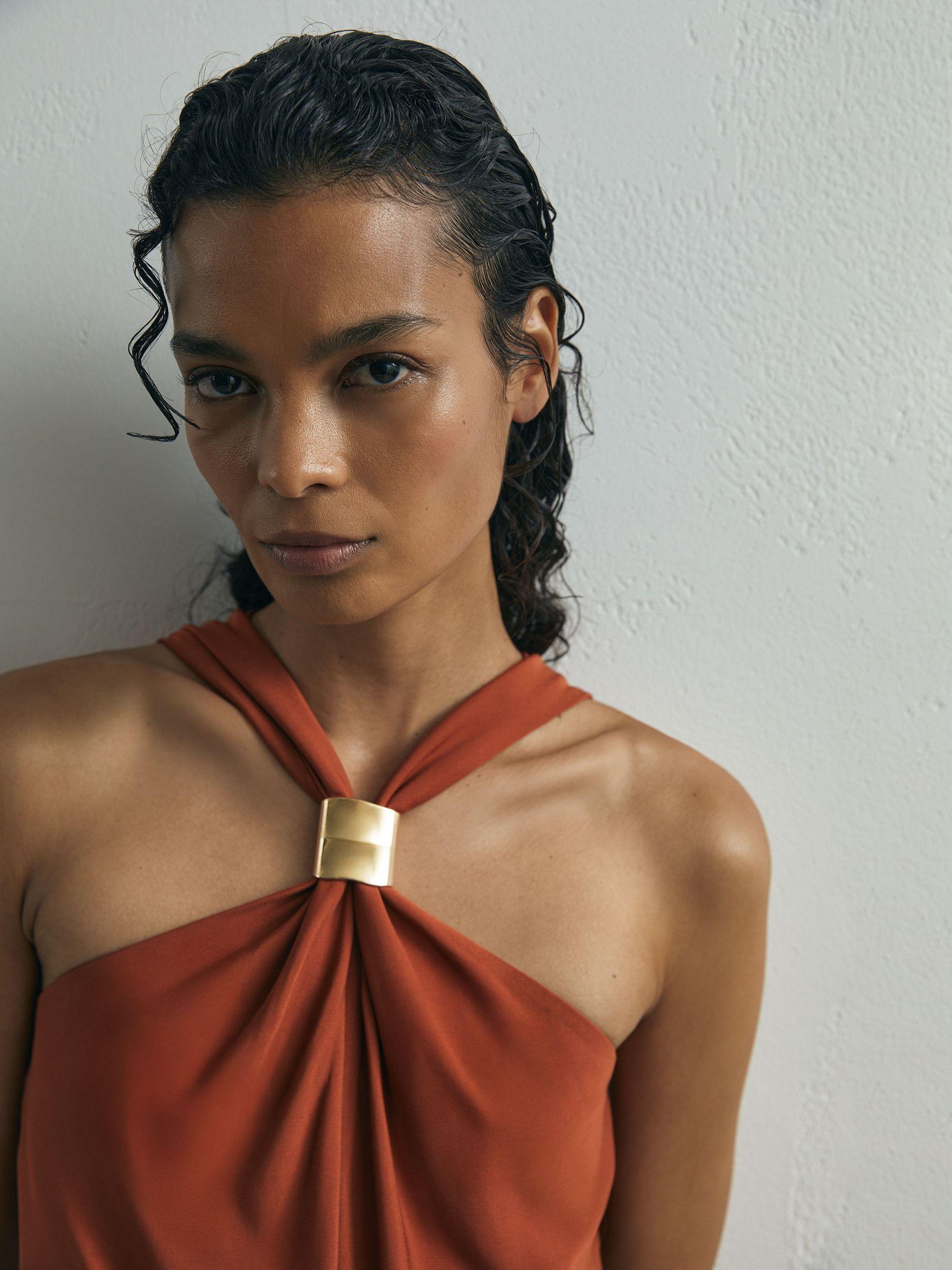 Atelier Hardware-Detail Draped Maxi Dress in Rust Product Image