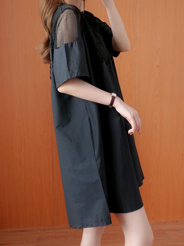 Original Solid Lace Split-Side Short Sleeve A-Line Mini Dress Product Image