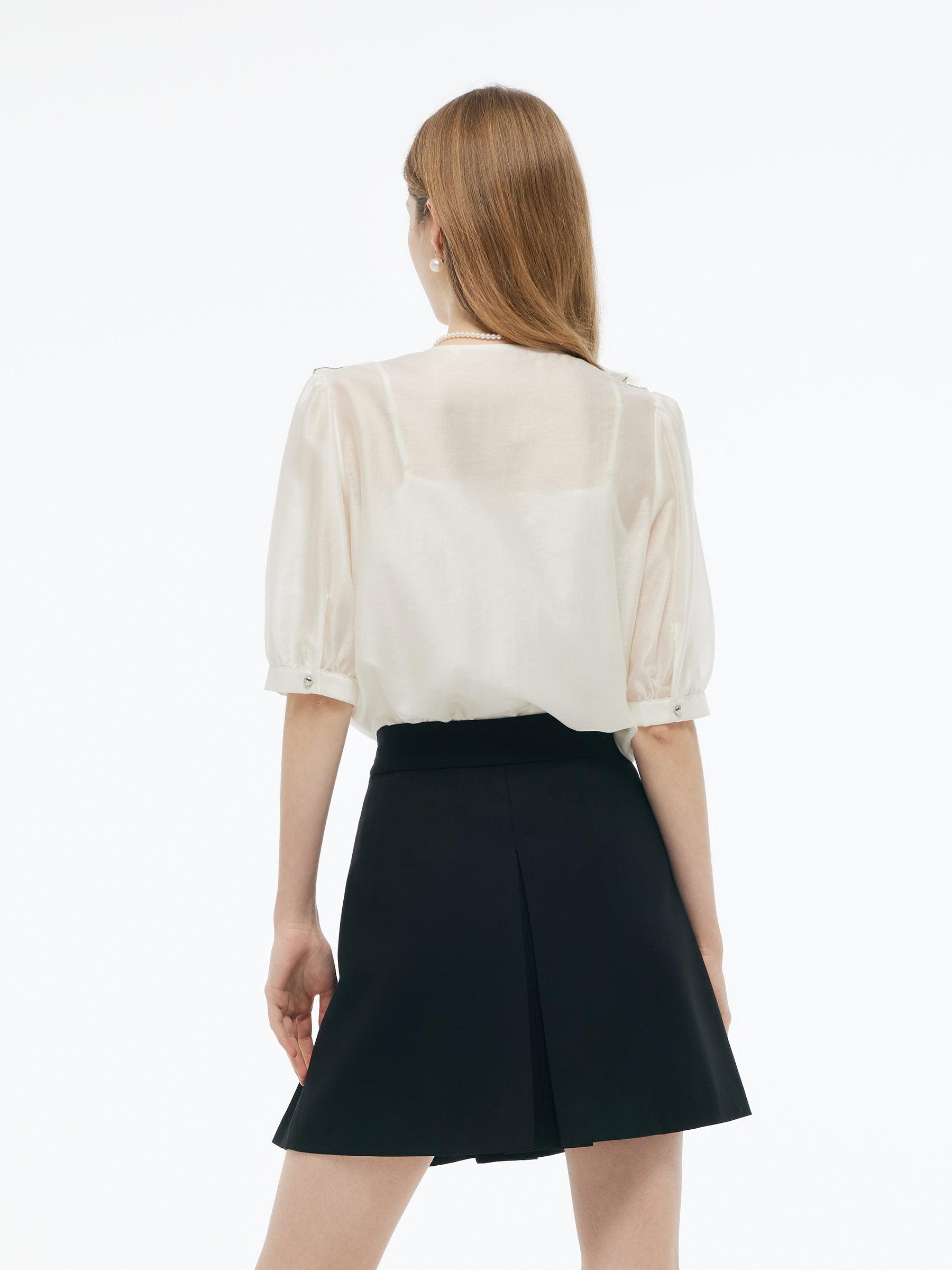 Tencel Blend Ruffle V-Neck Women Shirt With Layered Camisole Product Image