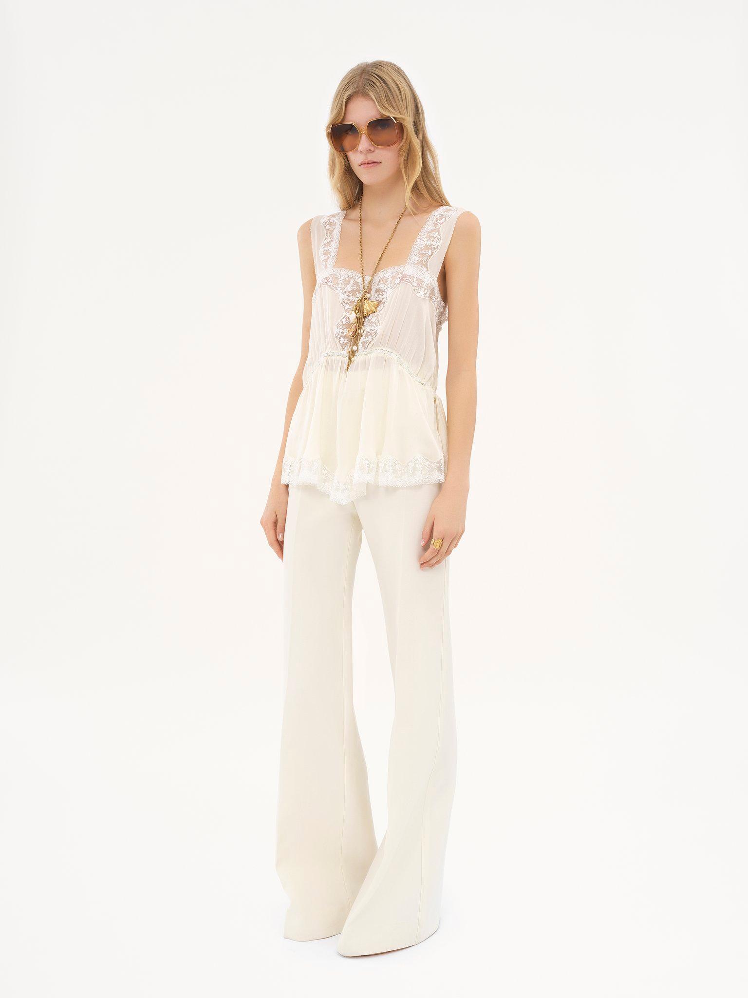 Fluid tank top in silk charmeuse & lace Product Image