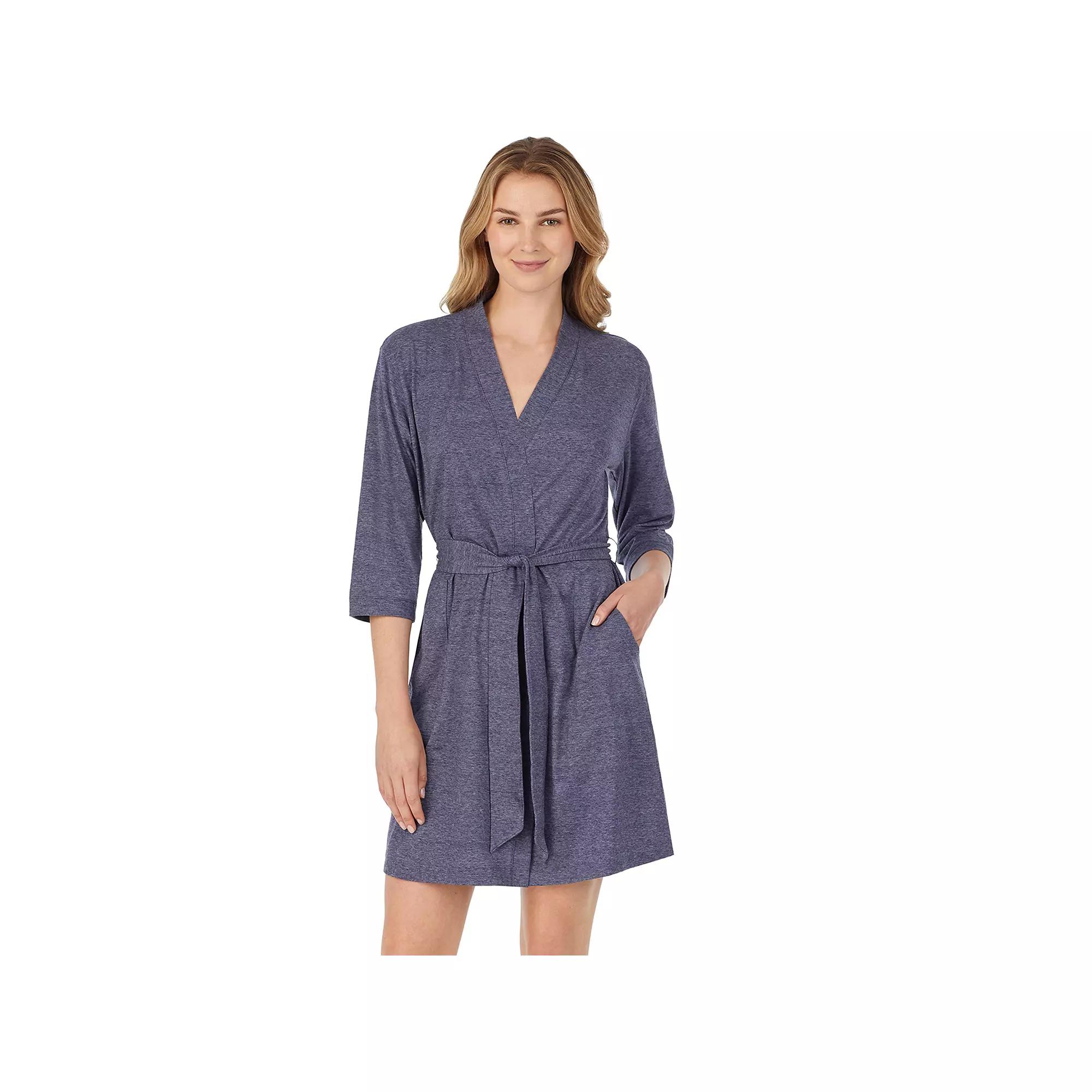 Womens Cuddl Duds Essentials Wrap Robe Navy Grey Product Image