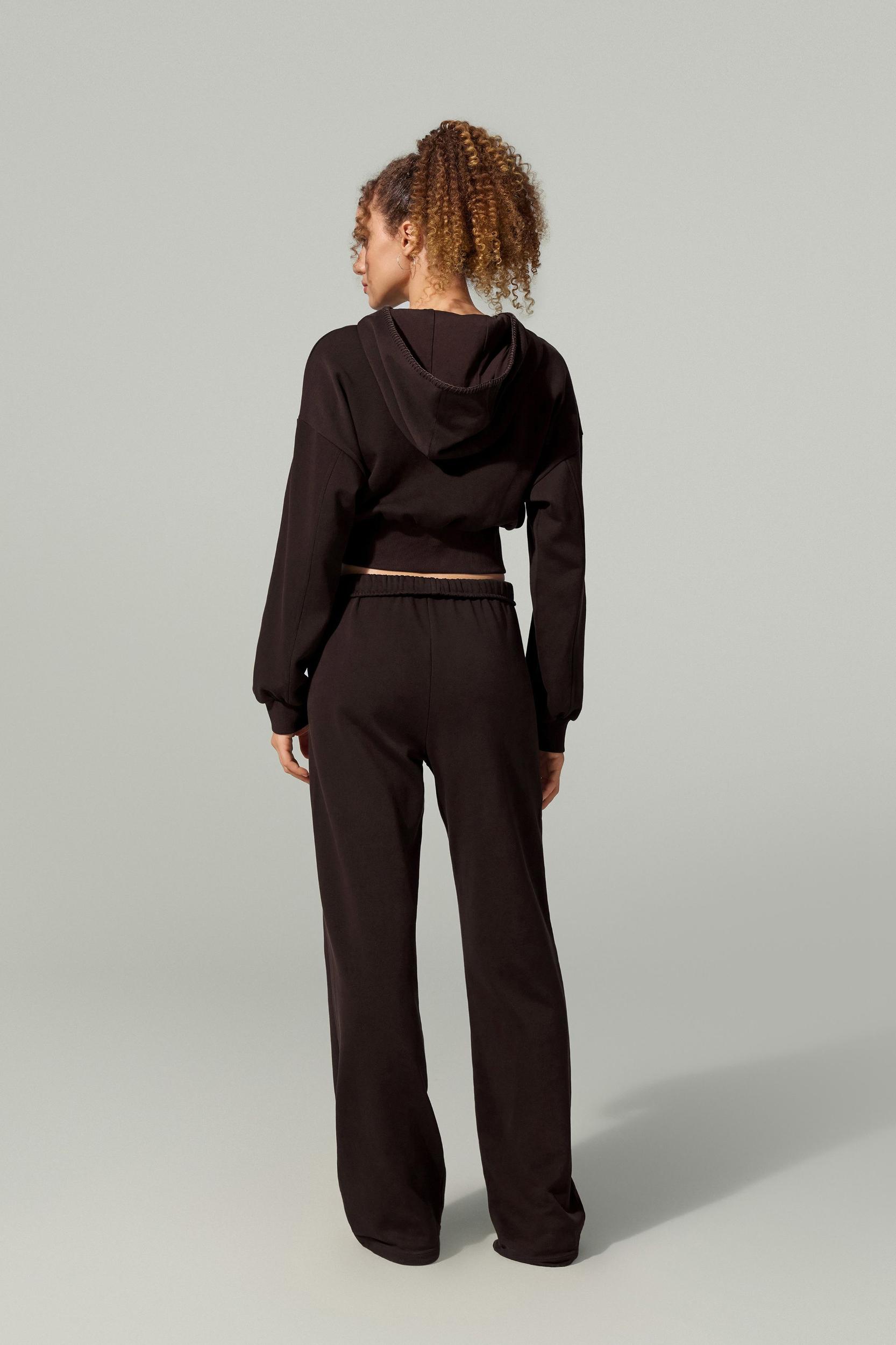 LILYSILK SILKERRY Womens Cropped Zip Up Hoodie | 100% Silk Loops | Cozy Zip-Up Jacket | Espresso L Product Image