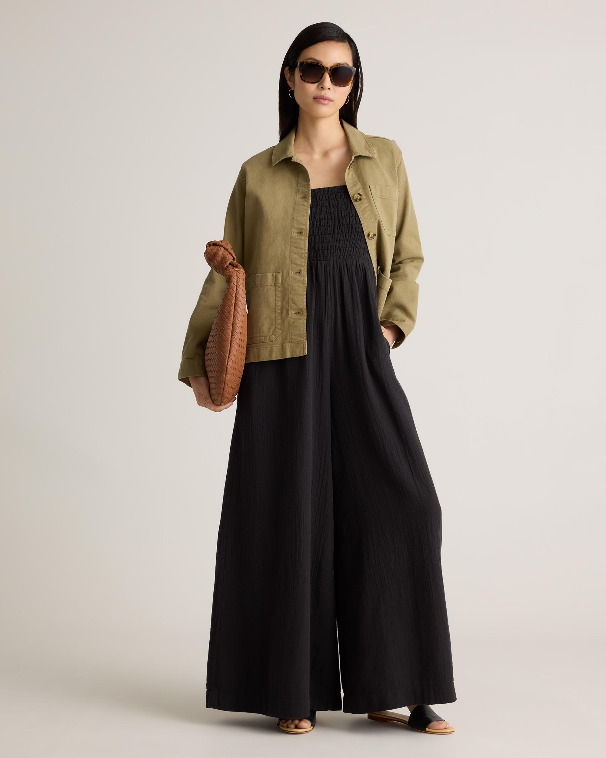 Quince | Women's Gauze Smocked Wide Leg Jumpsuit Size XL, Organic Cotton Product Image