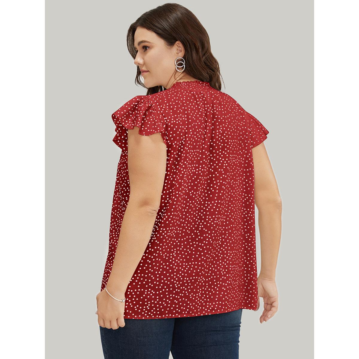 Plus Size Scarlet Polka Dot Shirred Mock Neck Cap Sleeve Blouse Women Elegant Cap Sleeve Mock Neck Everyday Blouses BloomChic 30/6X Product Image
