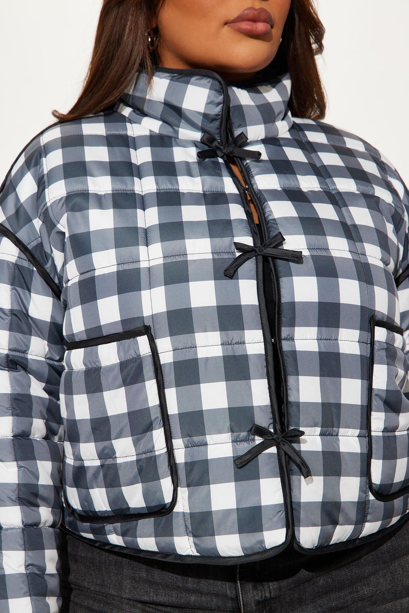 Sweet As Ever Lightweight Quilted Plaid Jacket - Black/White Female Product Image