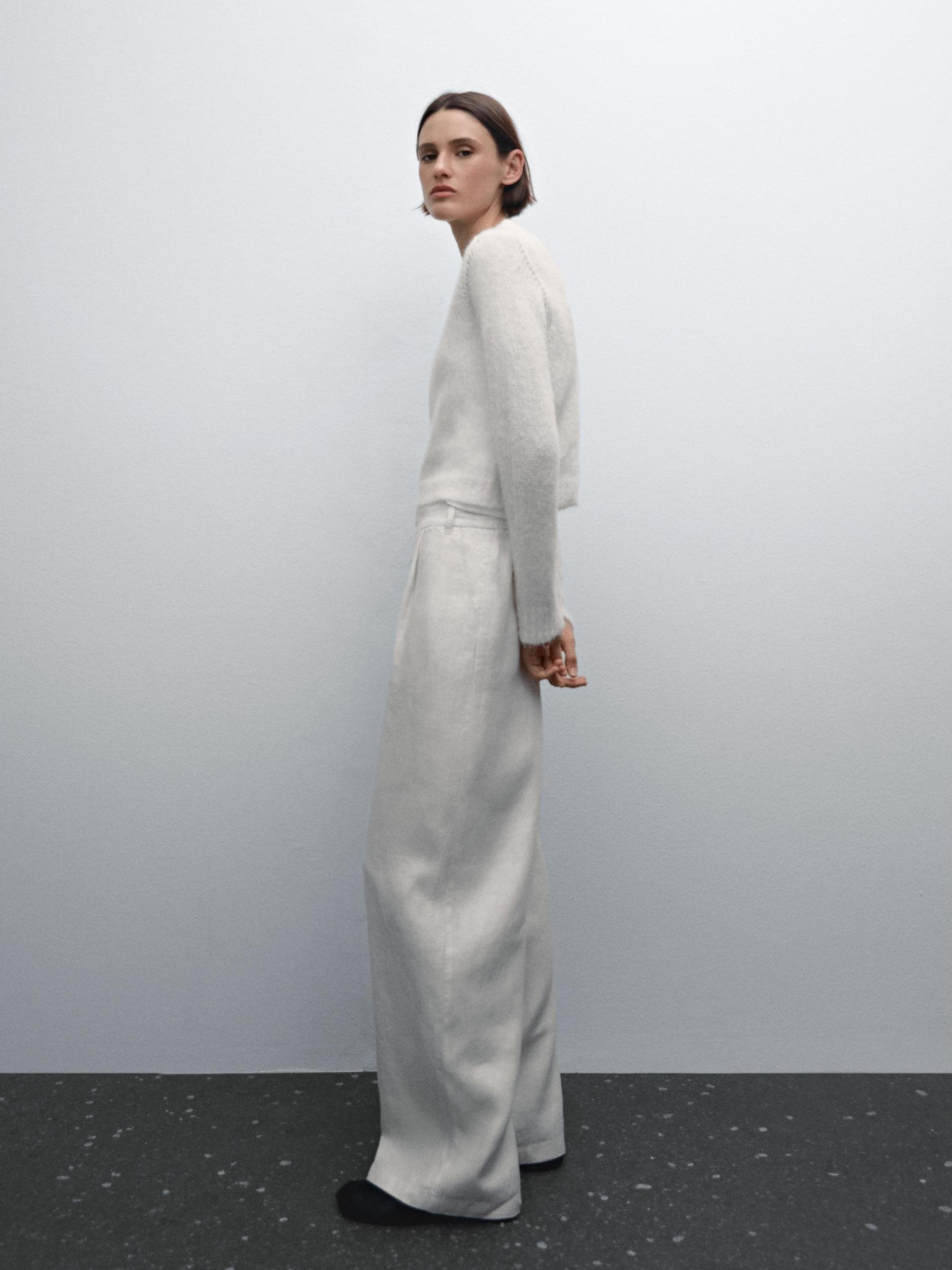 100% linen wide-leg elastic detail trousers Product Image